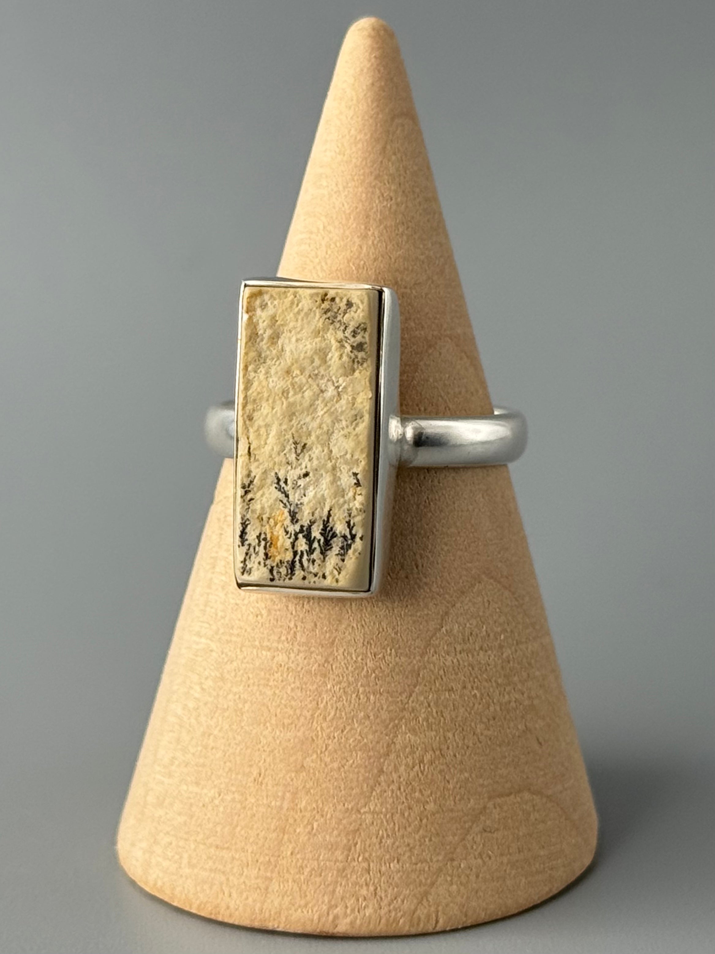 •DENDRITIC SANDSTONE - RECTANGLE• simple bezel silver ring (size 6.75)