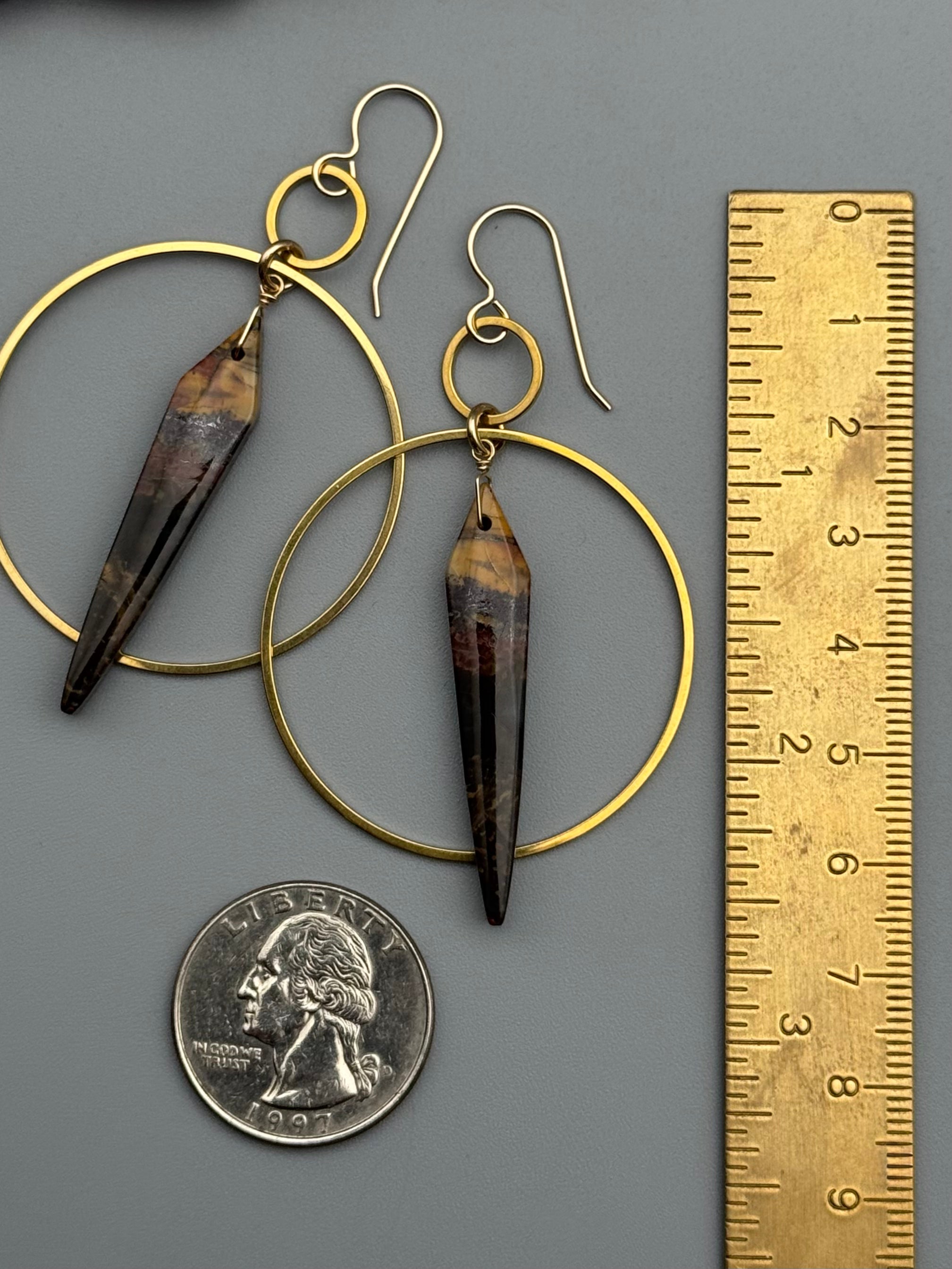 •EQUA-ORBIT• red creek jasper spear + gold earrings