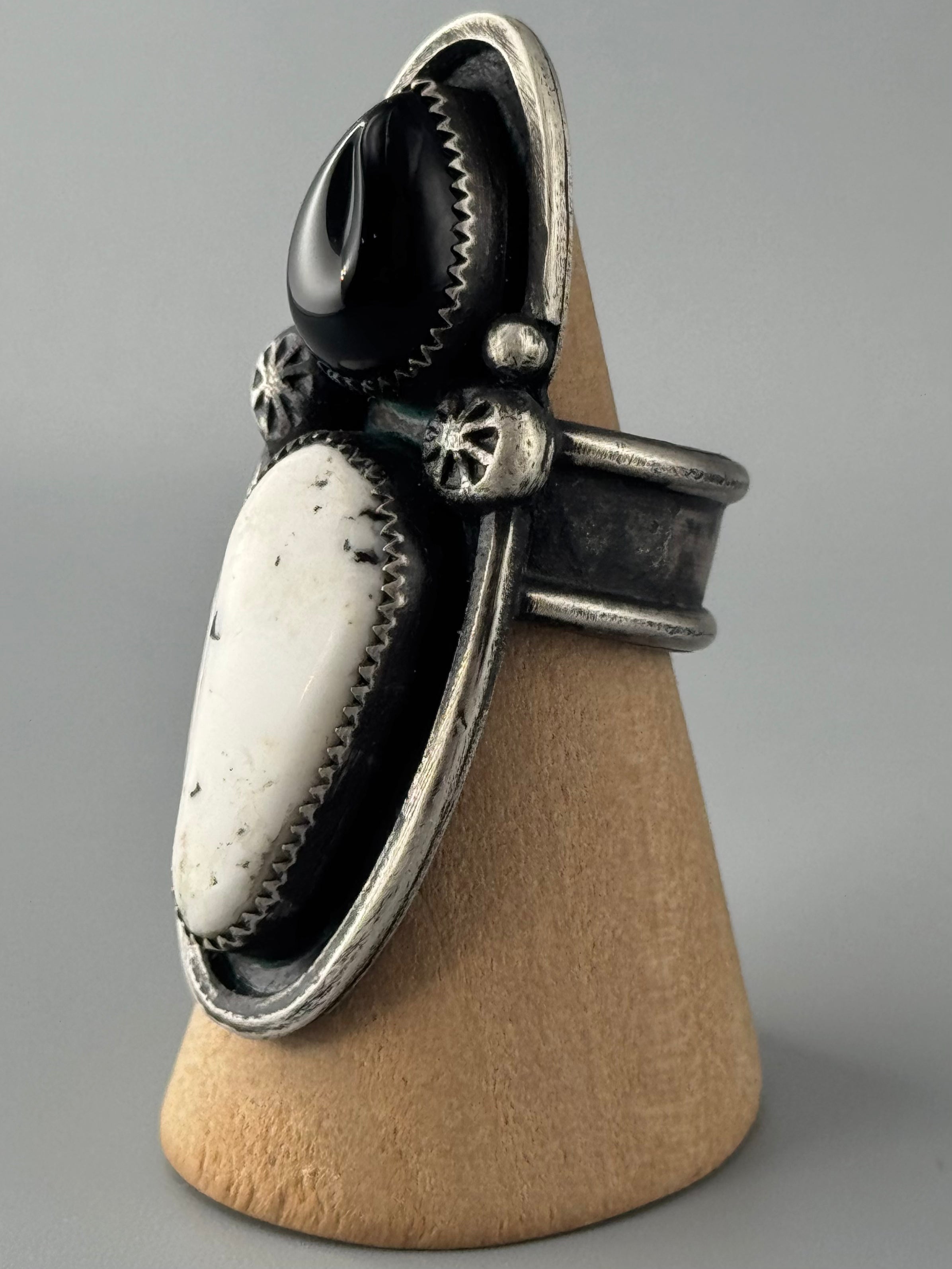 •TALON• onyx + white buffalo silver ring (size 7.5)