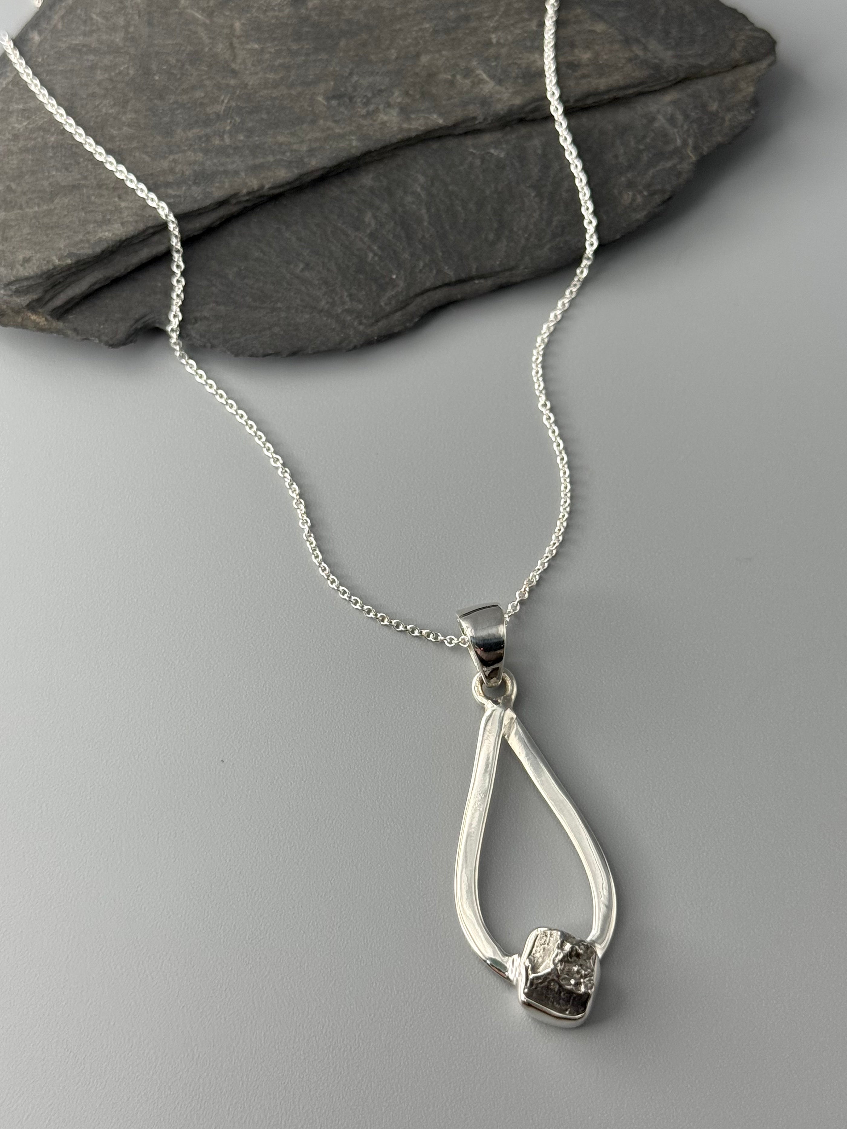 •OPEN TEARDROP• meteorite + sterling silver necklace (18" long)