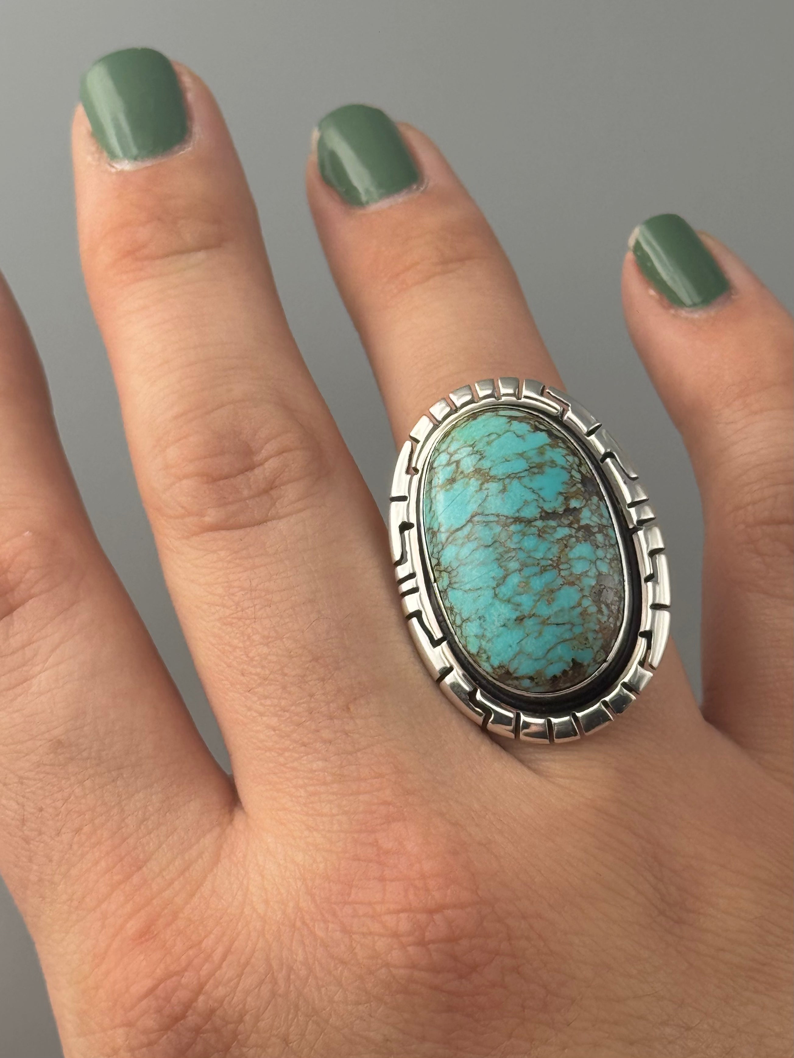•#8 NEVADA TURQUOISE - STORM• Navajo silver ring (size 8)