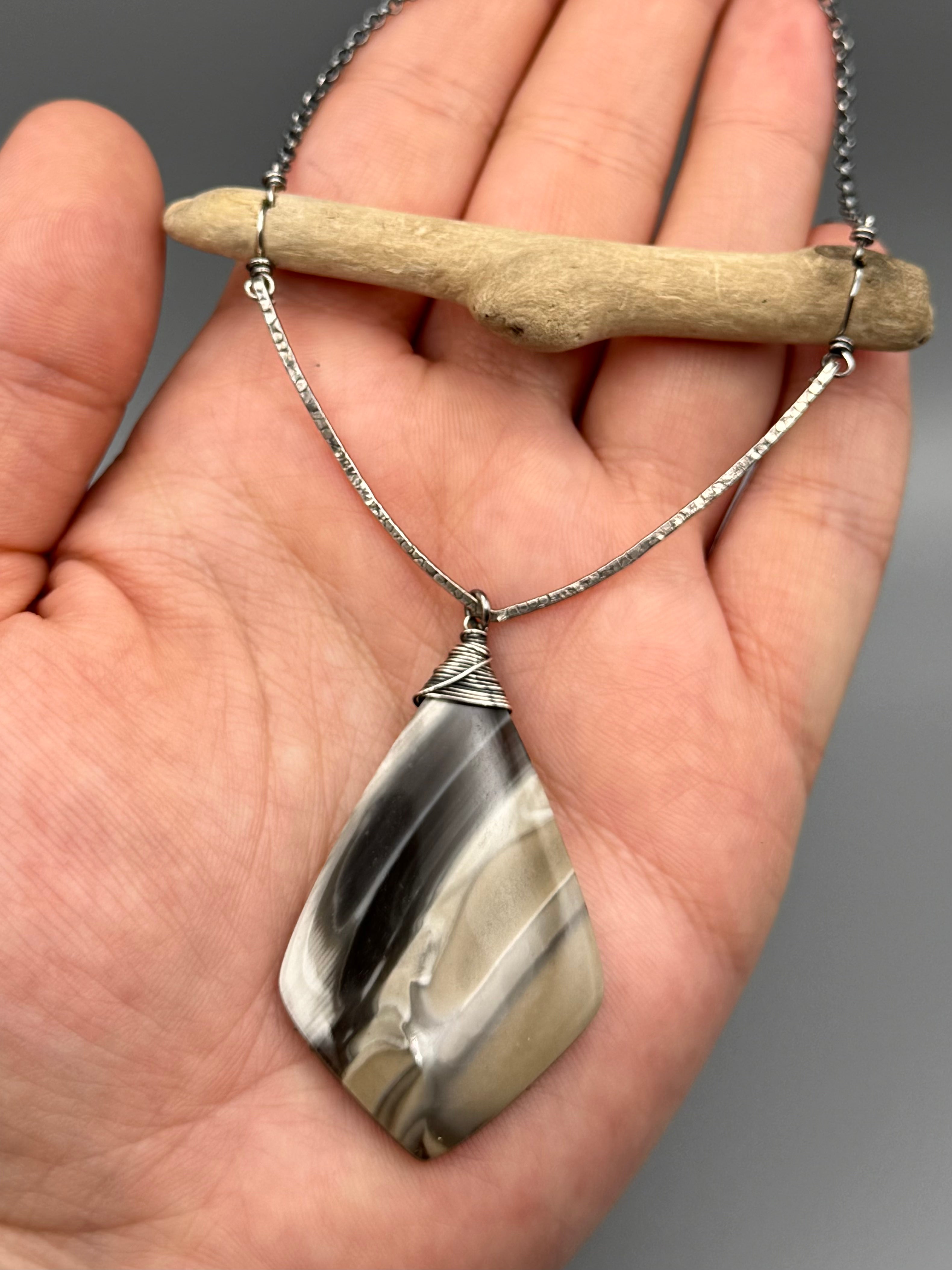•TOTEM• flint + silver necklace (17"-19" long)