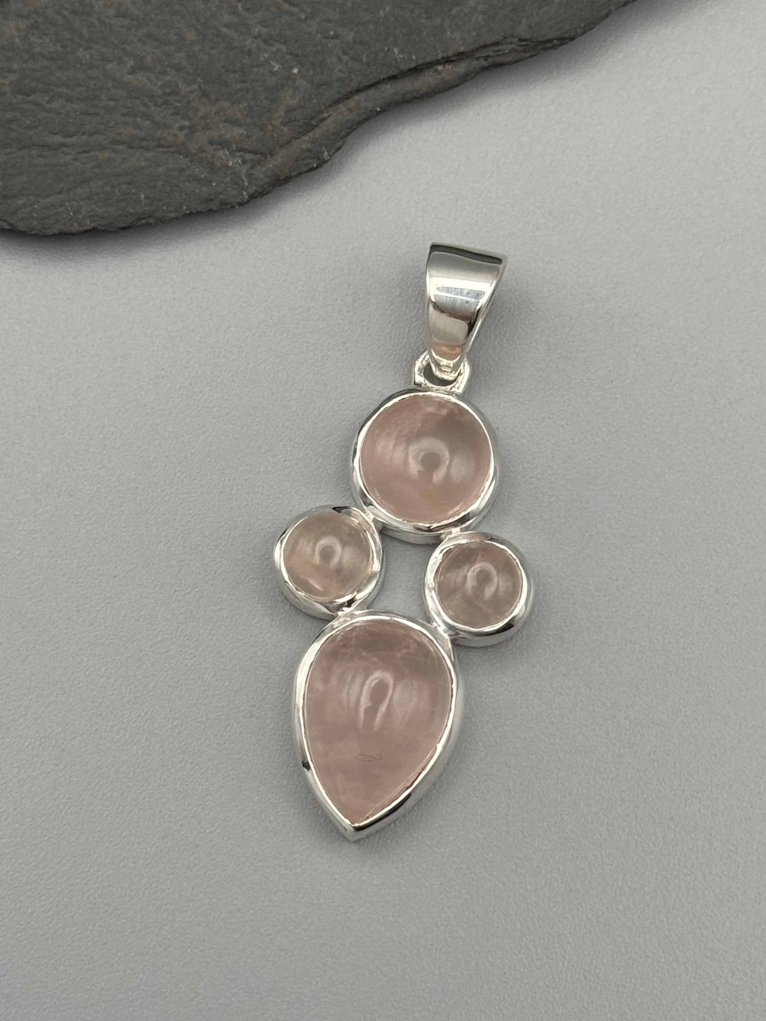 •ROSE QUARTZ - QUAD CLUSTER• sterling silver pendant