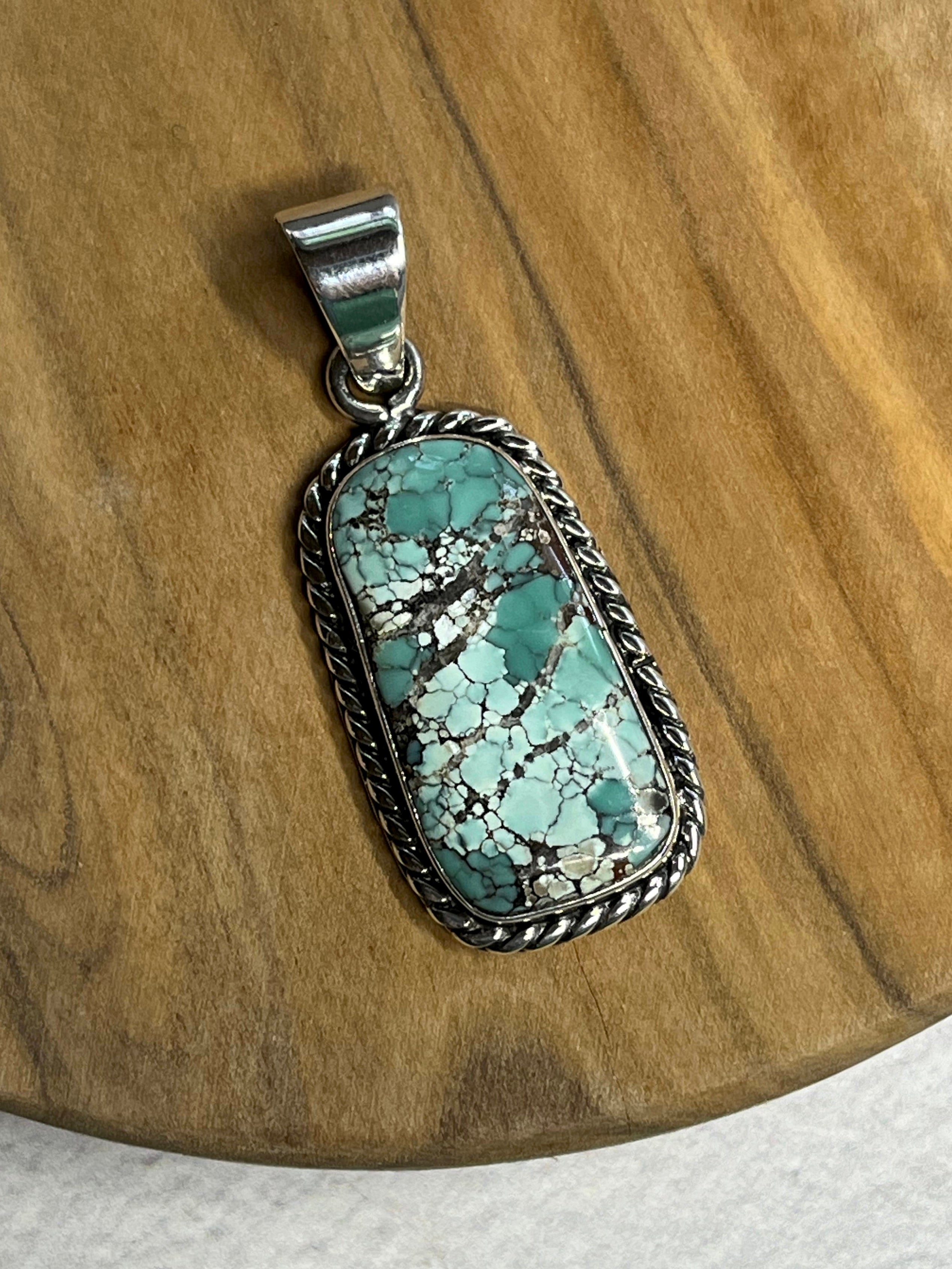 •CHINESE TURQUOISE• Navajo silver rounded rectangle pendant