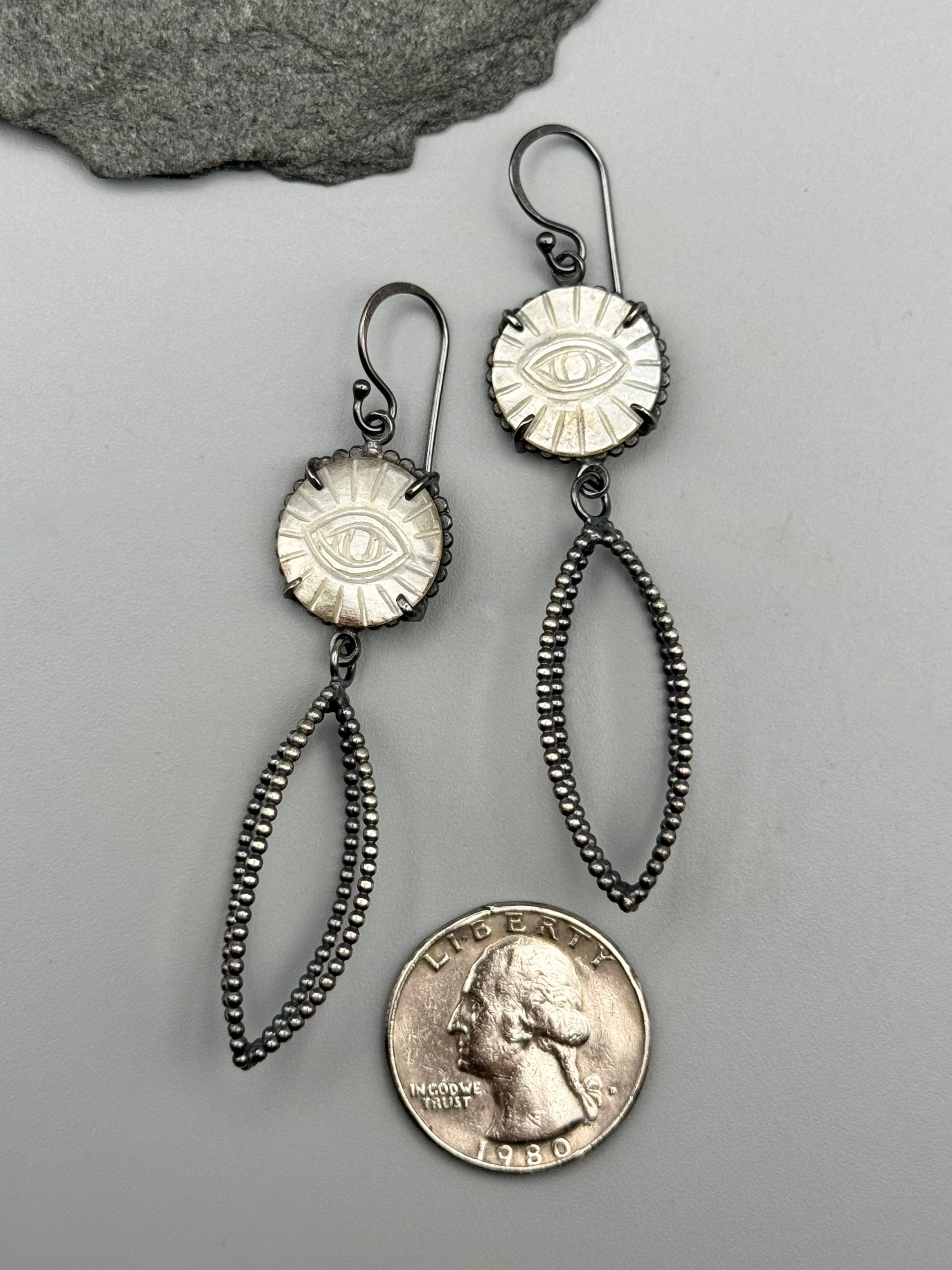 •VESSEL• carved mother of pearl + silver dangle earrings