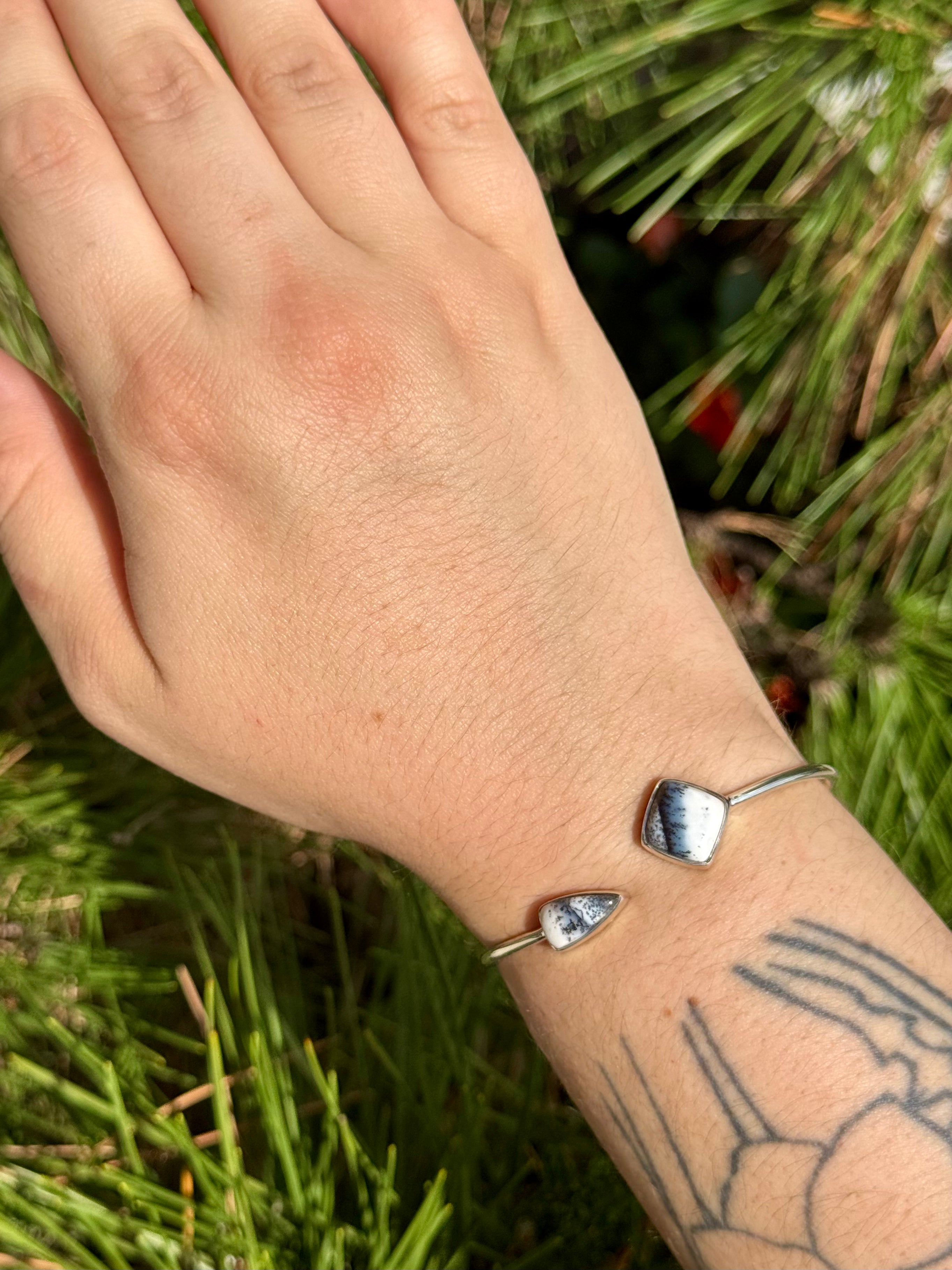 •FANG + DIAMOND• dendritic opal + silver twist-on cuff bracelet