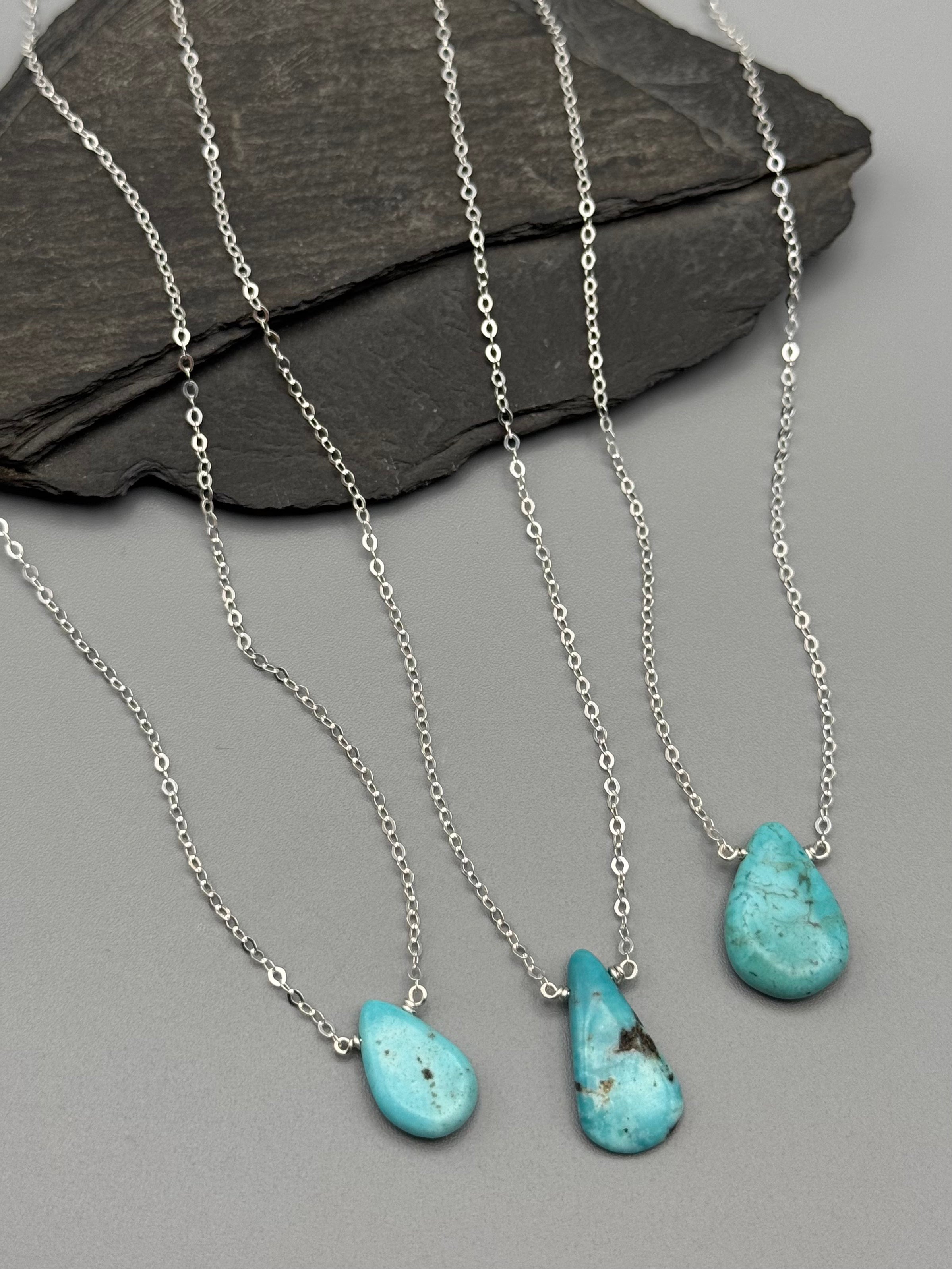 •STRAY• blue turquoise teardrop + silver necklace (various lengths)