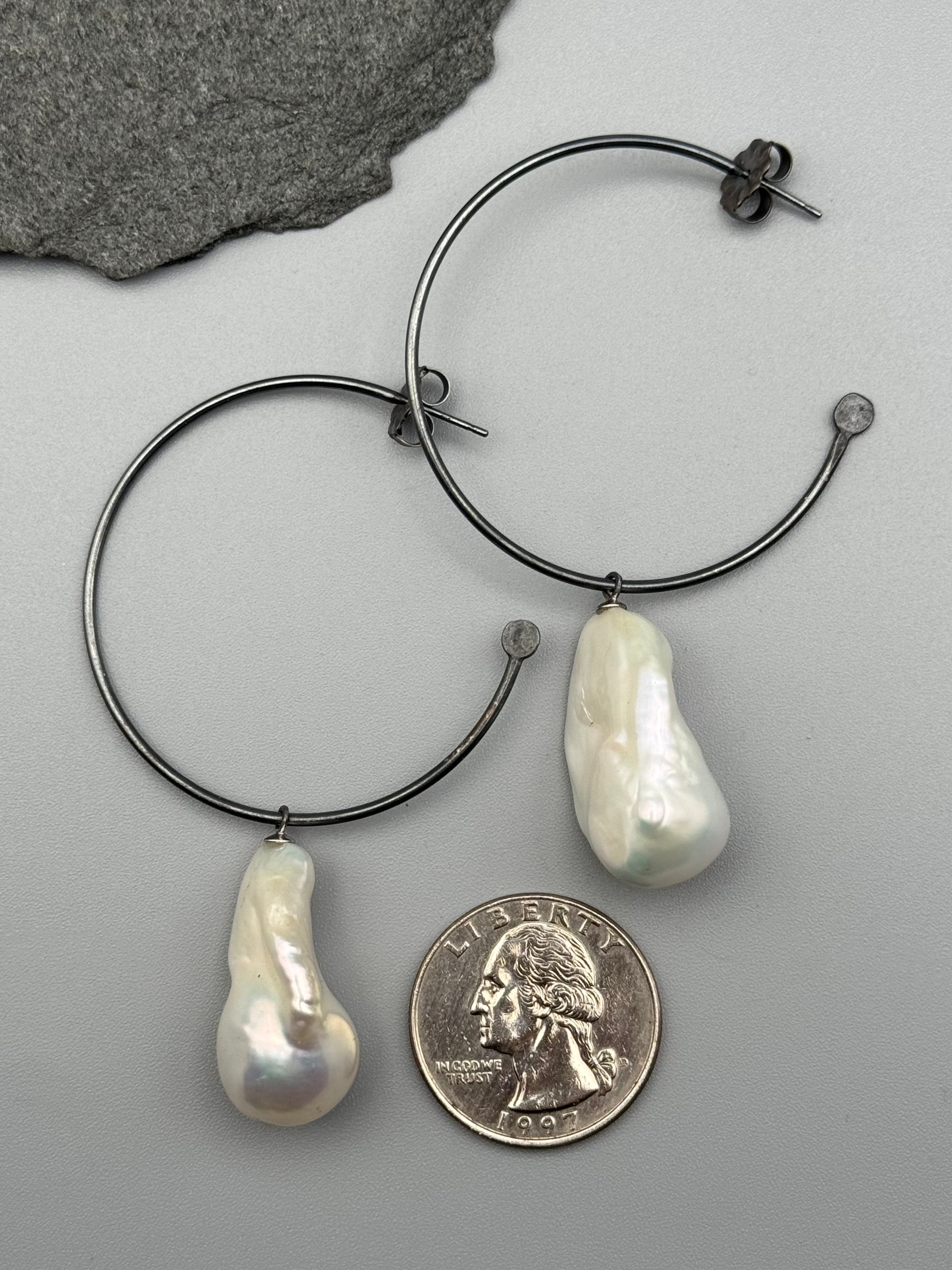 •ORBIT - LARGE• pearl + silver post earrings