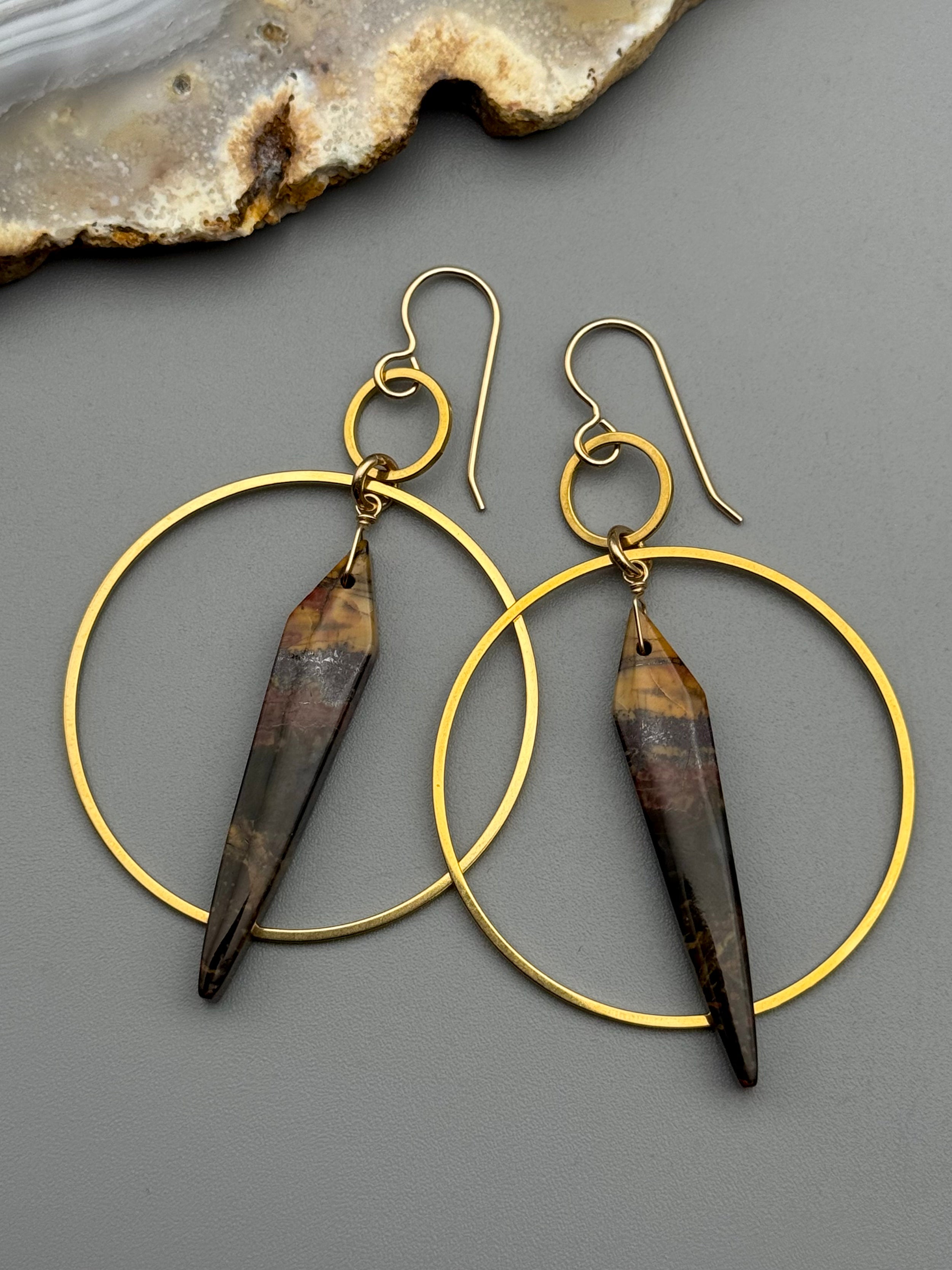 •EQUA-ORBIT• red creek jasper spear + gold earrings