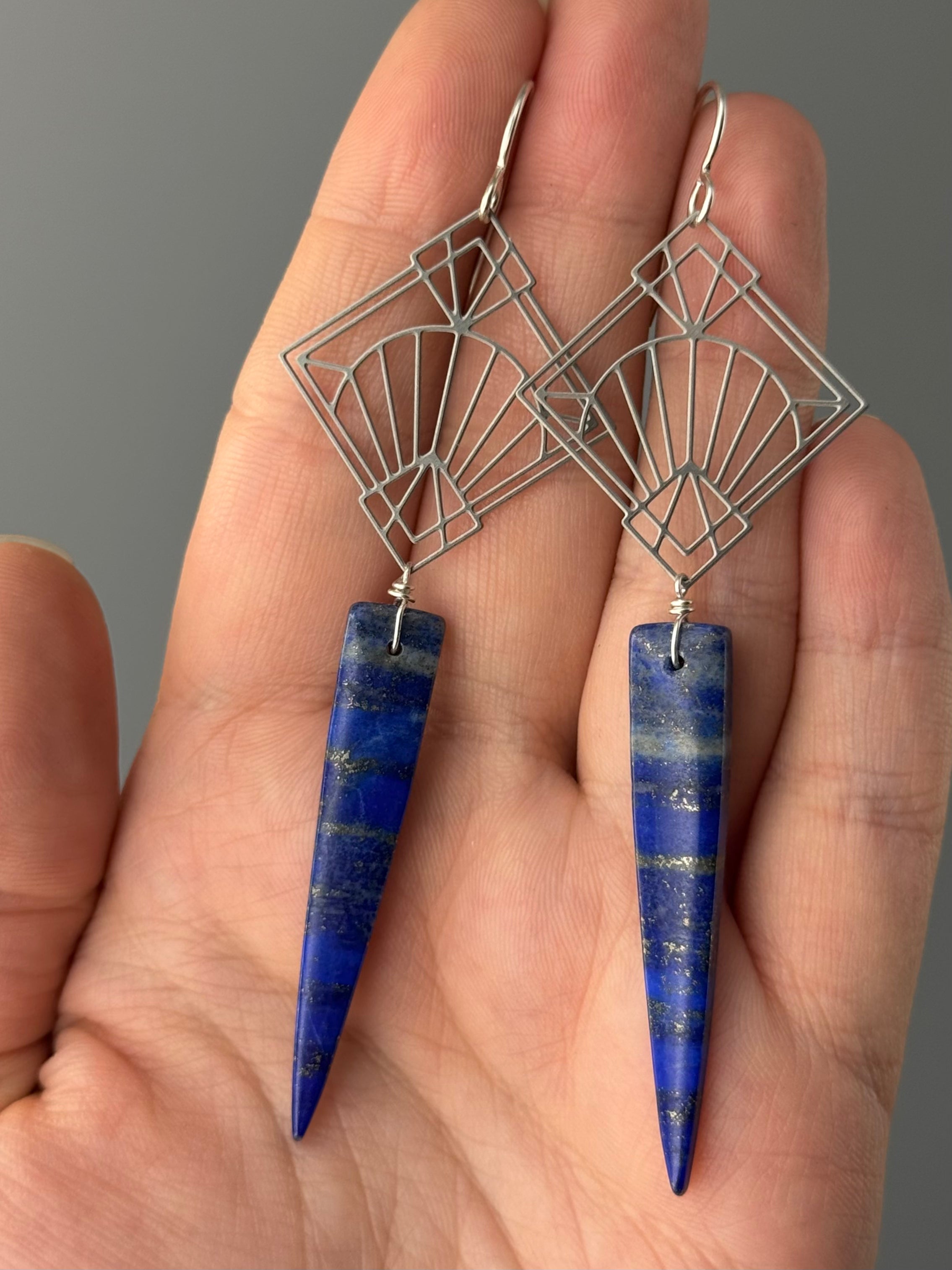 •DECO DIAMOND• lapis lazuli + silver earrings