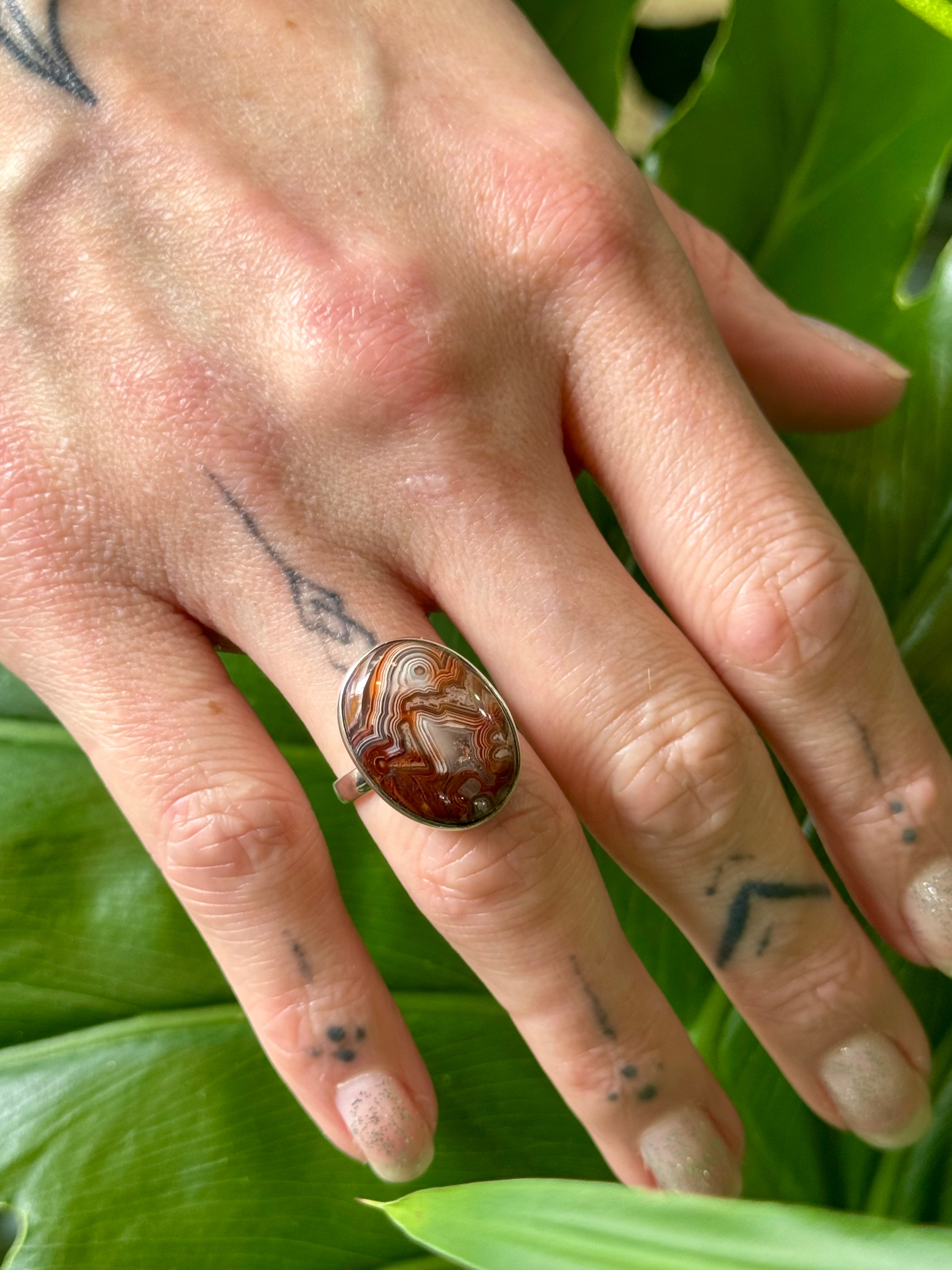 •CRAZY LACE AGATE - OVAL - 1• silver ring (size 7.25)