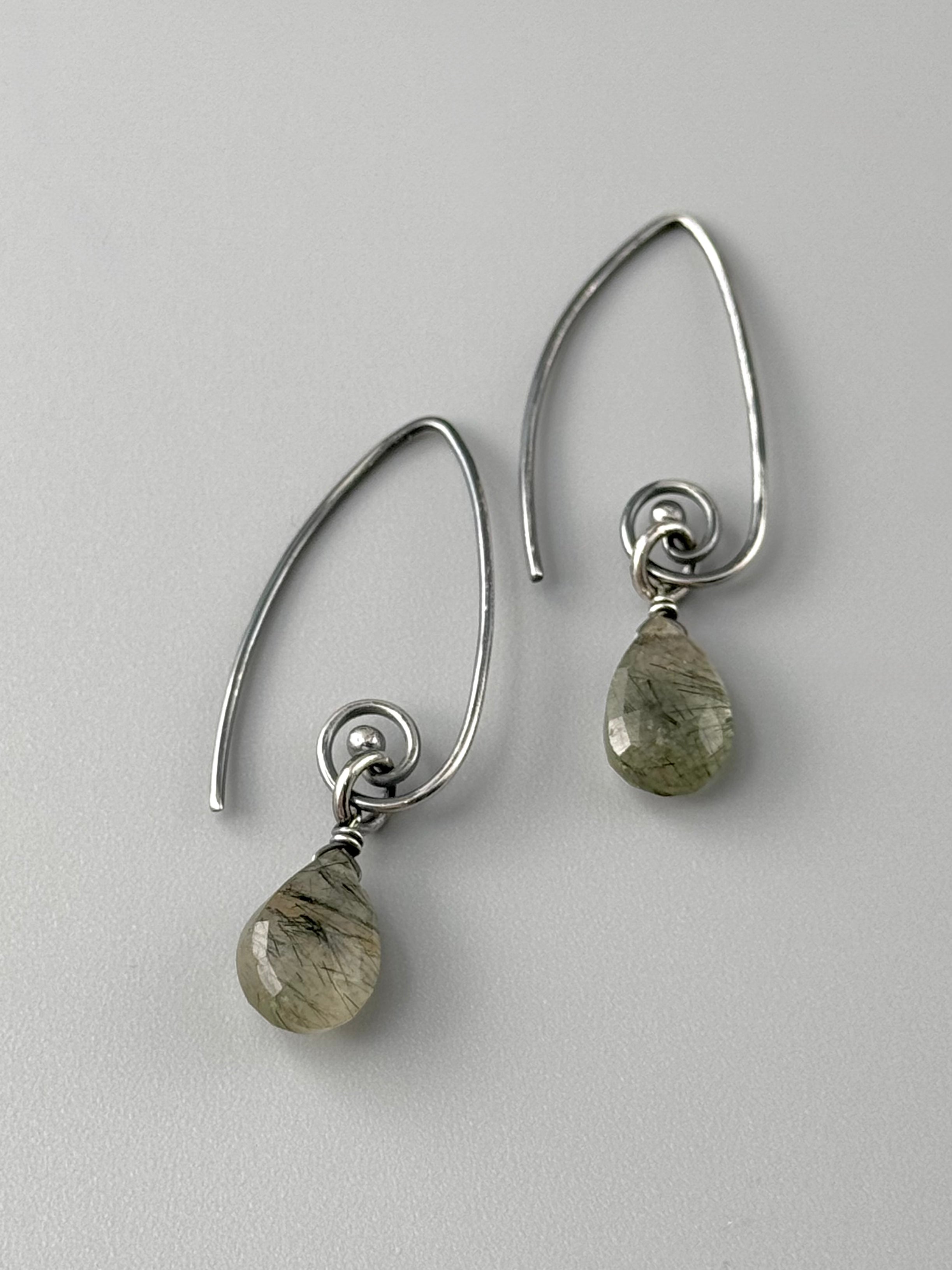 •UNDERCURRENT• green tourmalinated quartz + silver earrings