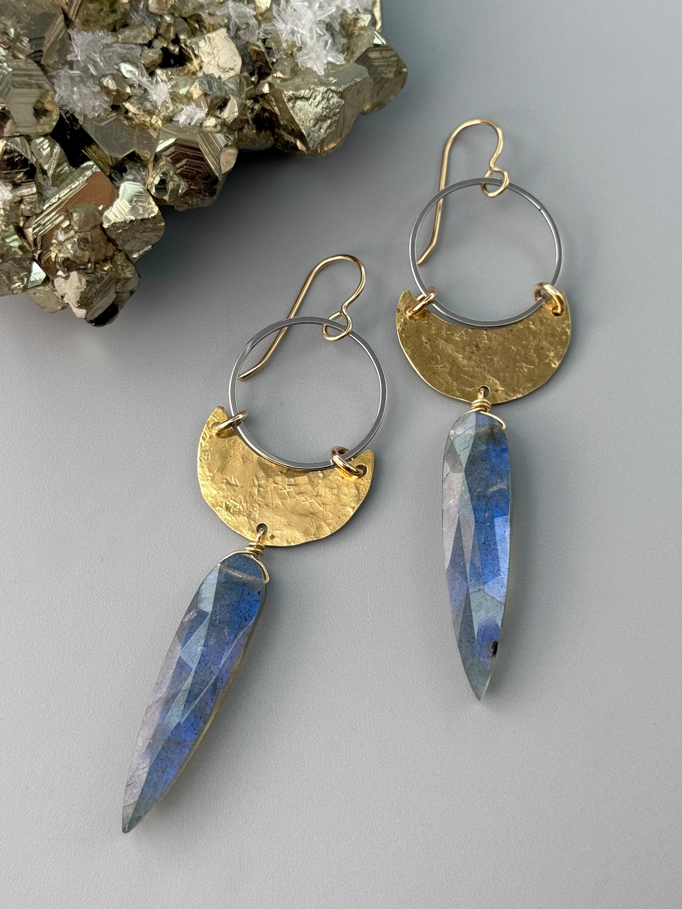 •MOON SHADOW• labradorite + mixed metal earrings