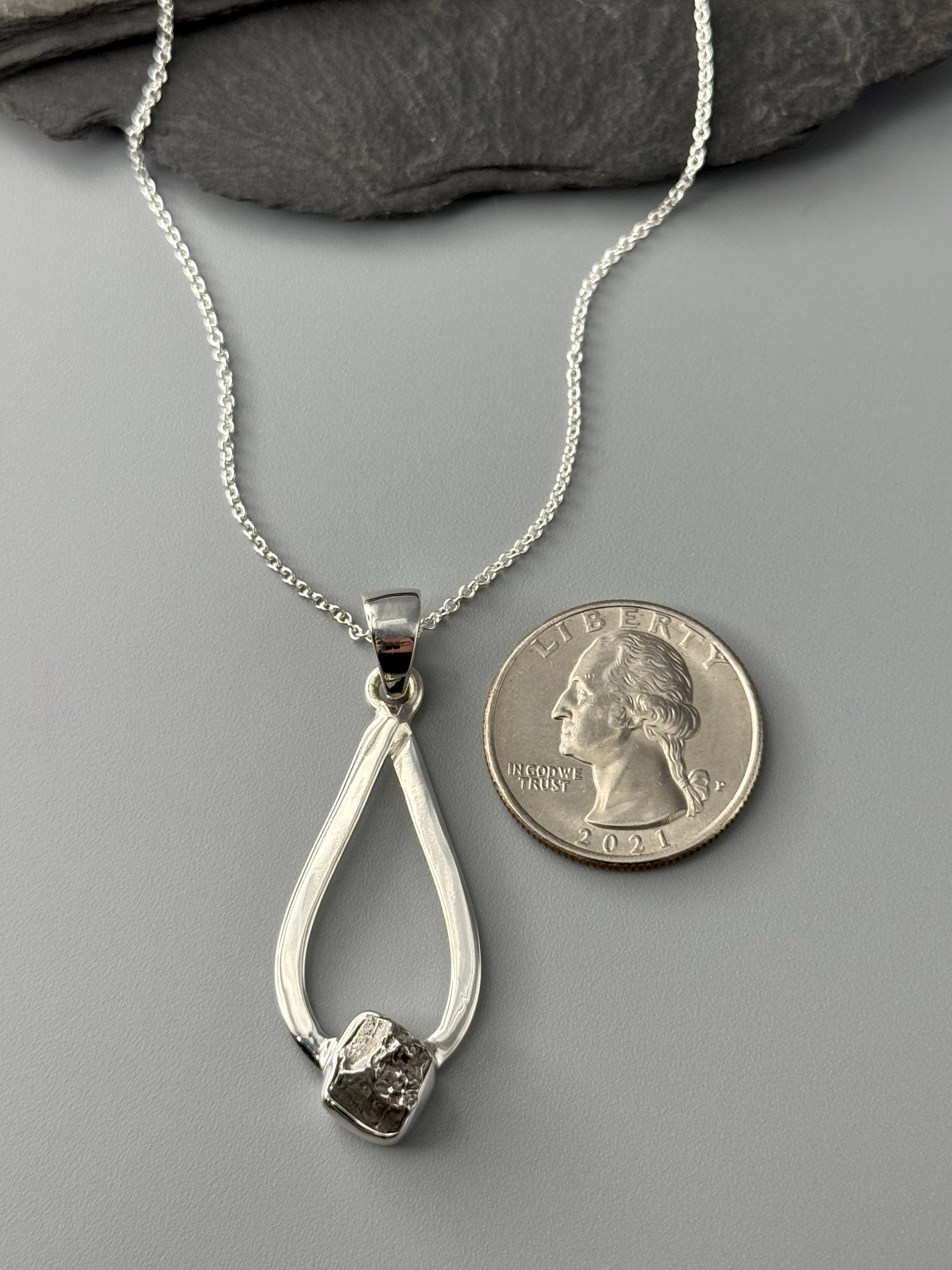 •OPEN TEARDROP• meteorite + sterling silver necklace (18" long)