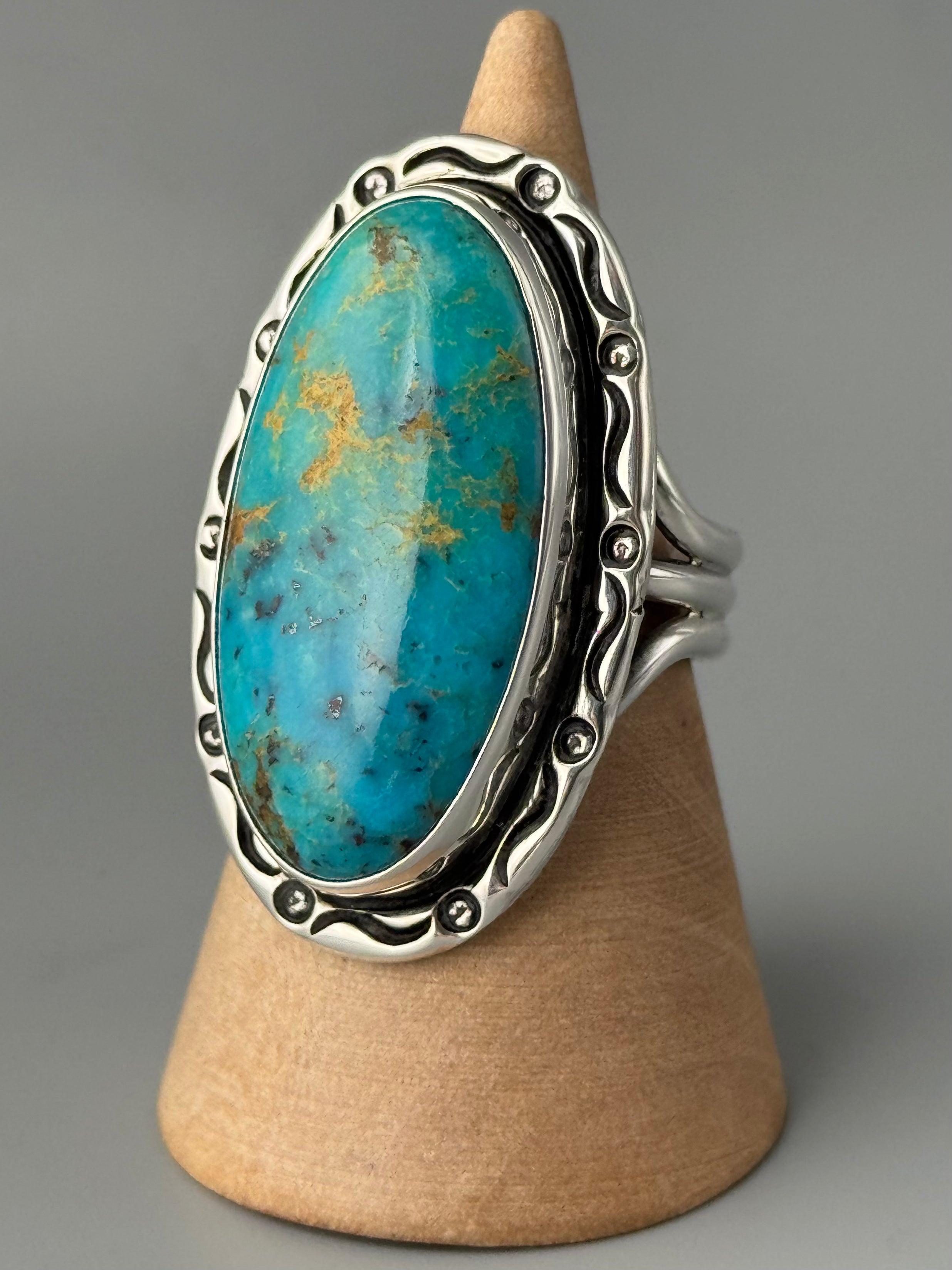 •KINGMAN TURQUOISE - SMUDGE• Navajo silver ring (size 9.75)