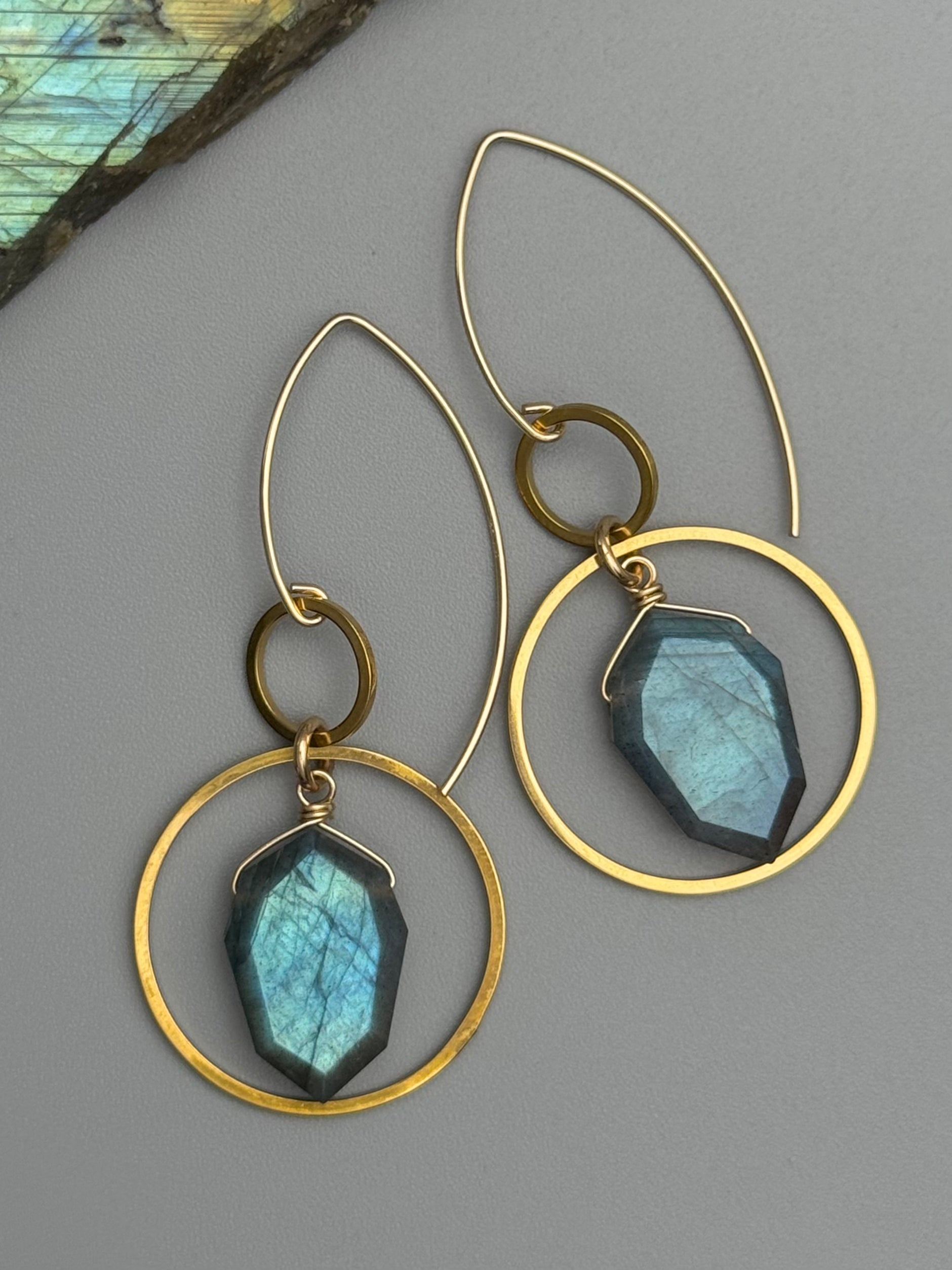 •EQUA-LUNA• labradorite petal + gold earrings