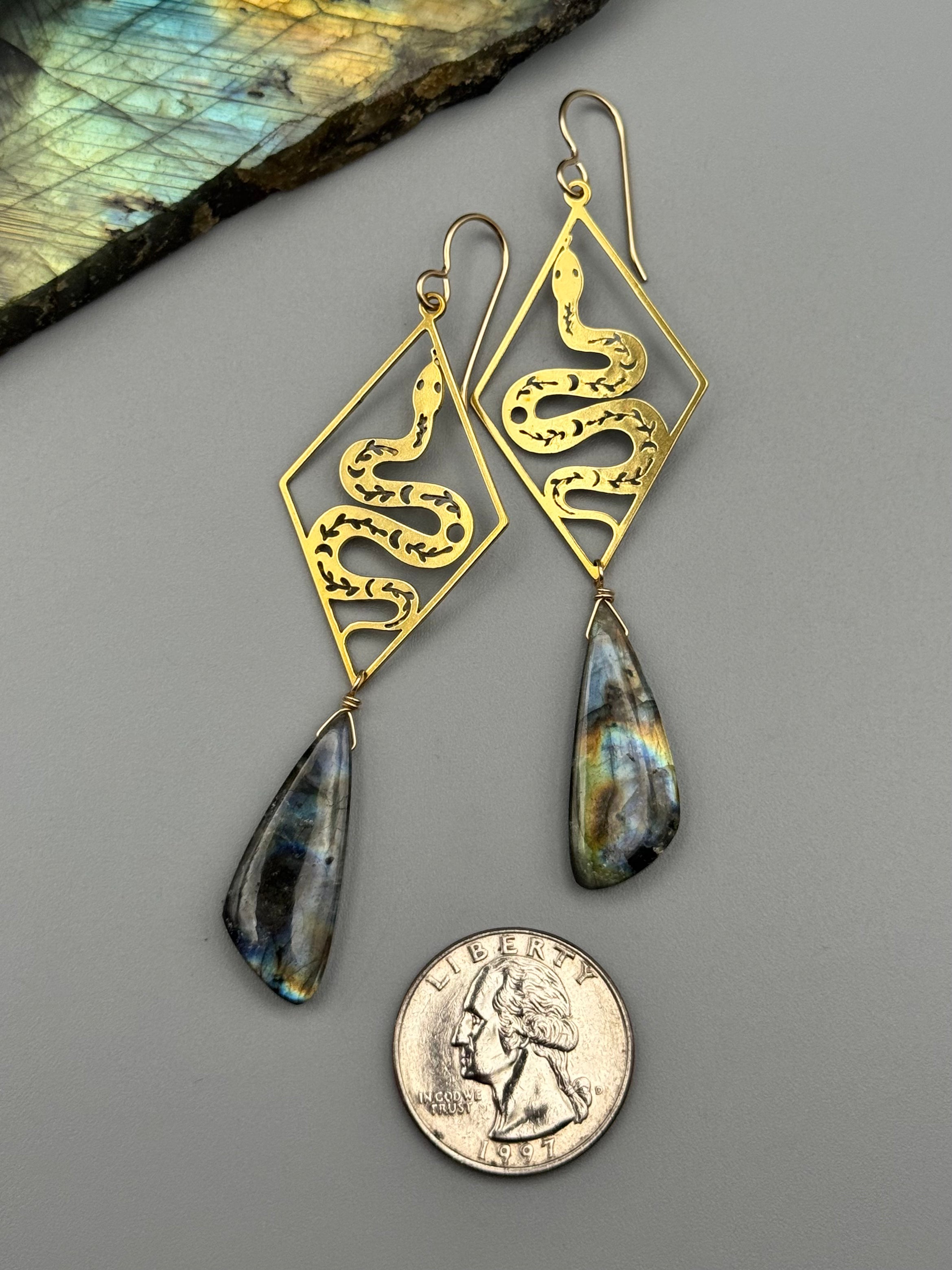 •NĀGA HEALER• labradorite wing + gold earrings