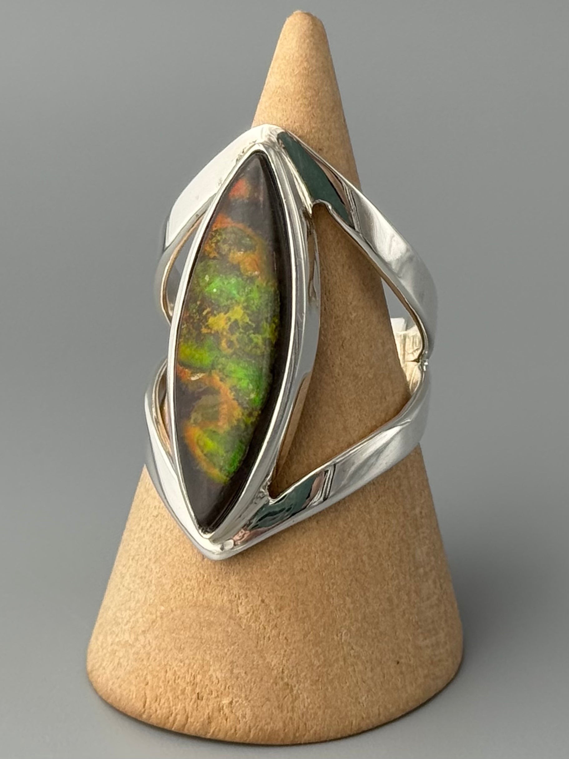 •AMMOLITE - EYE • open bezel silver ring (size 10)