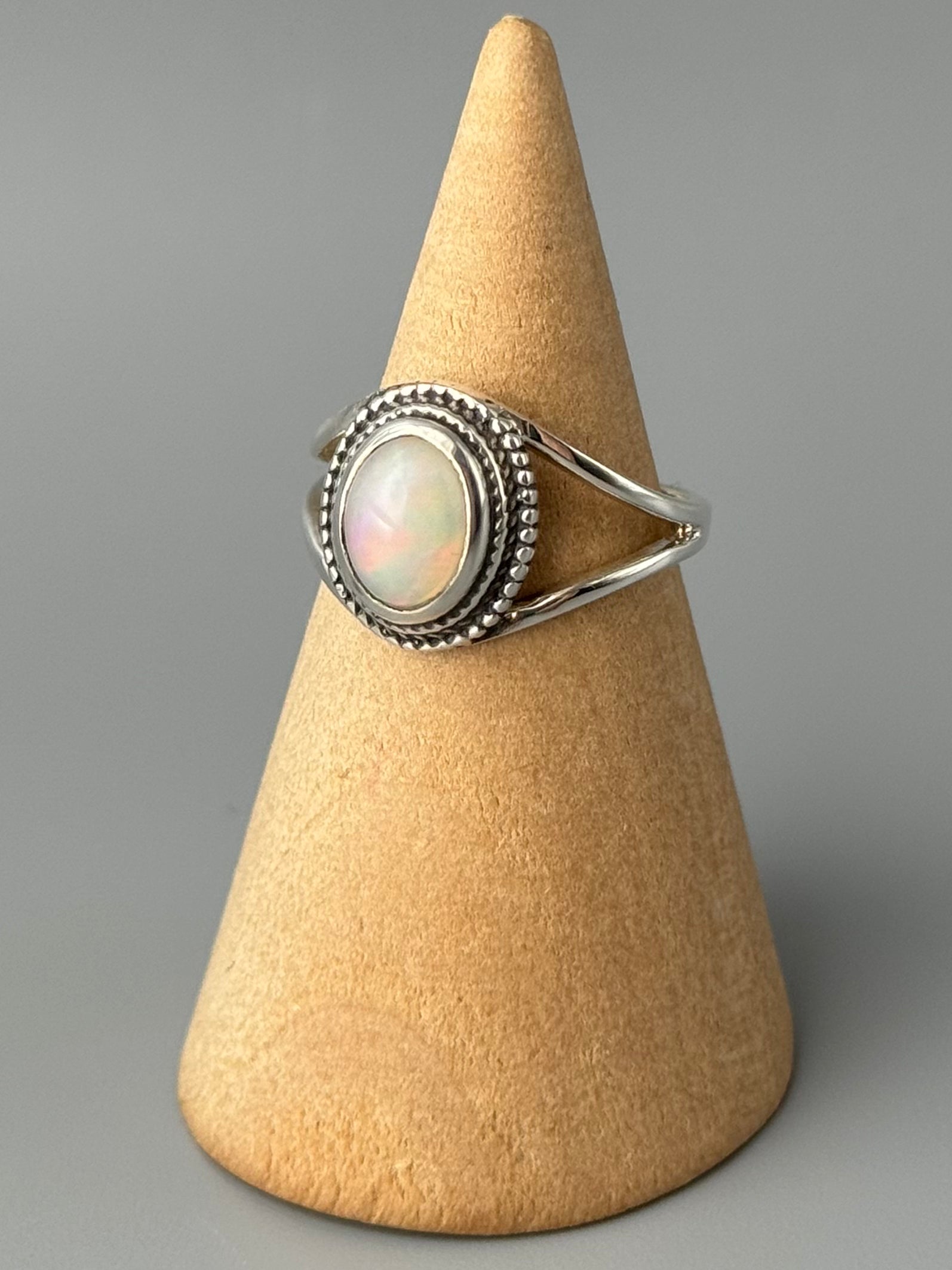 •ETHIOPIAN OPAL - HALO• double roped bezel silver ring (size 5.75)