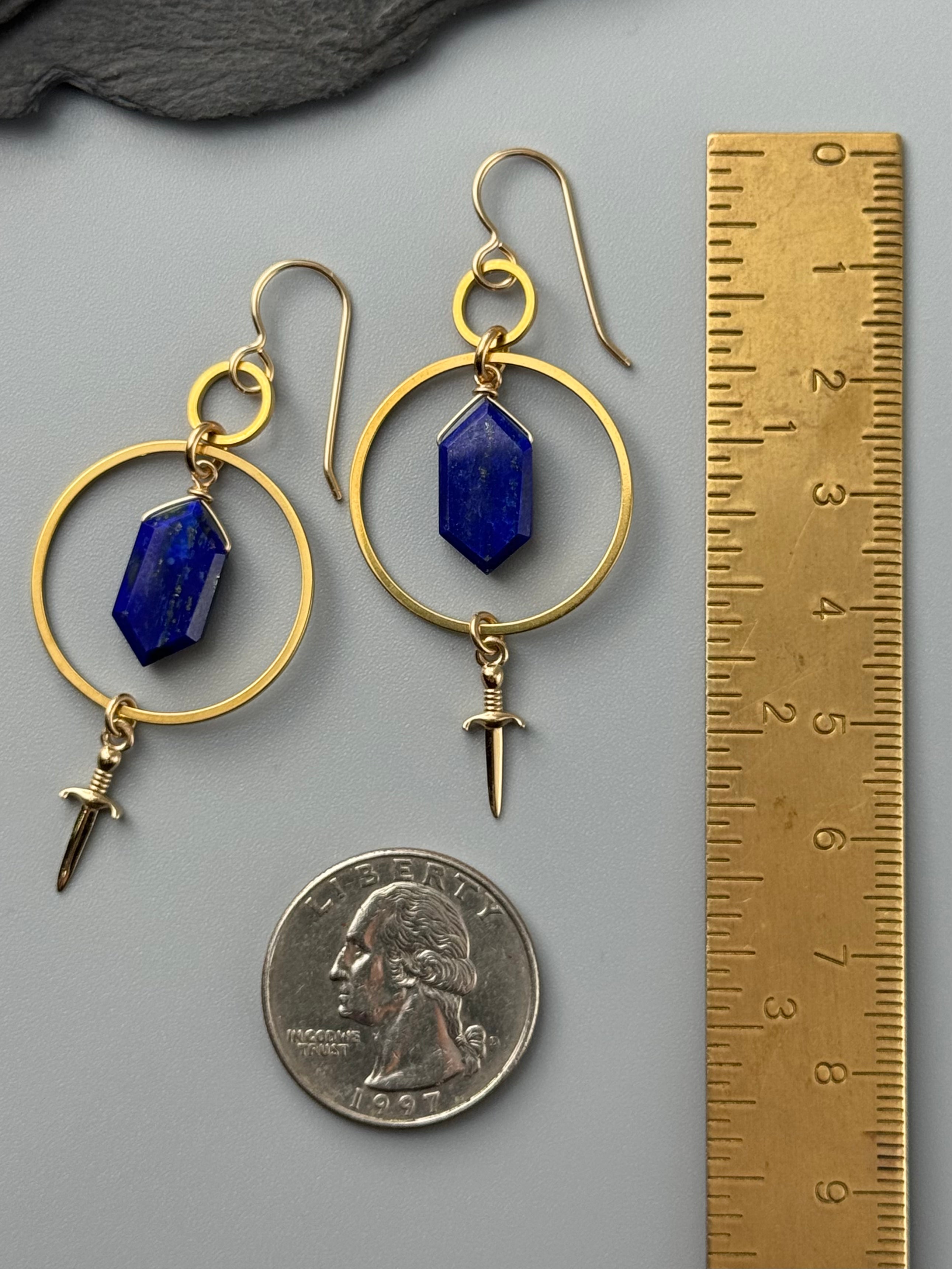 •DAGGER DUEL• lapis lazuli + gold earrings