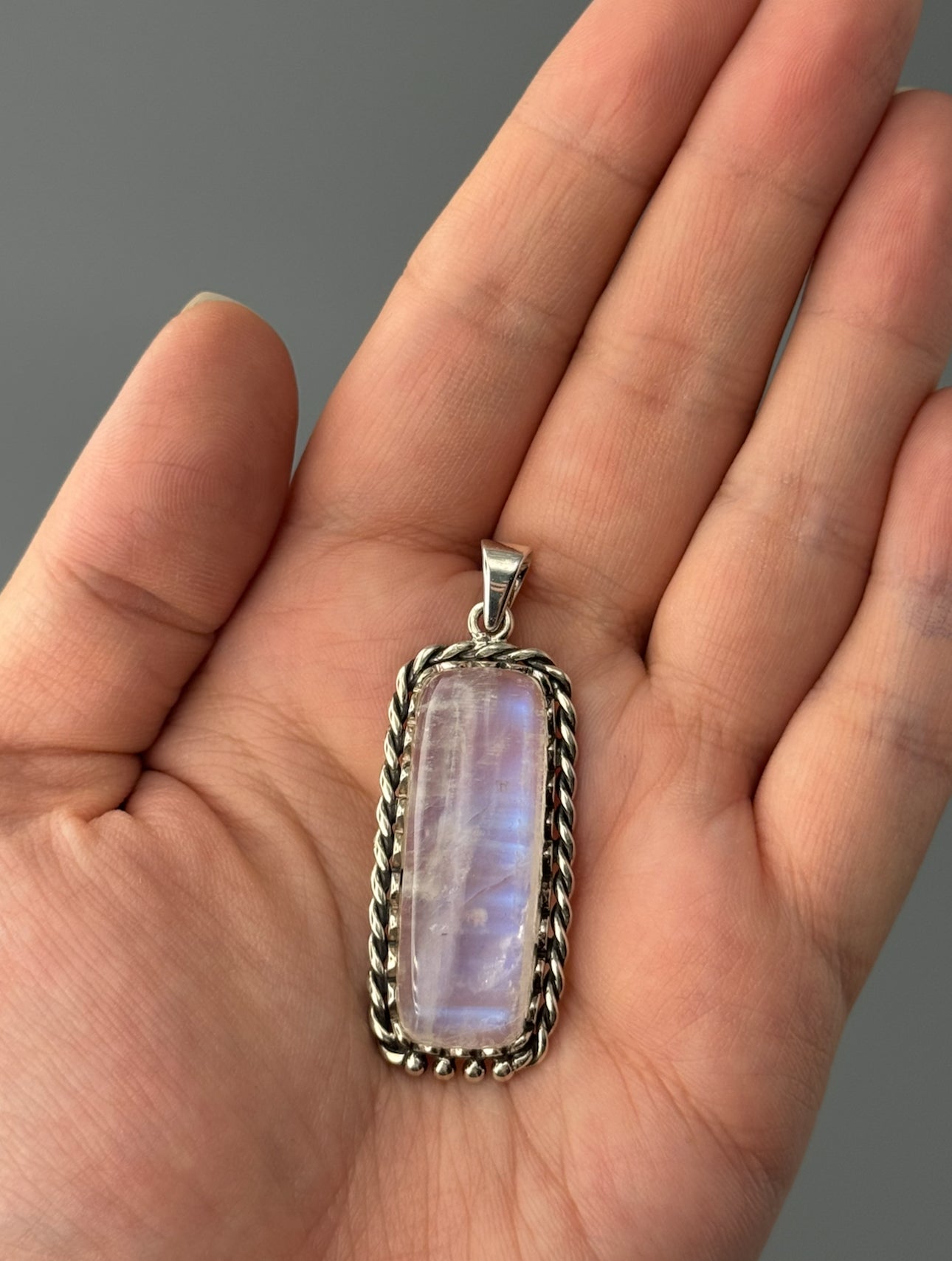 •RAINBOW MOONSTONE - TWIST• sterling silver pendant