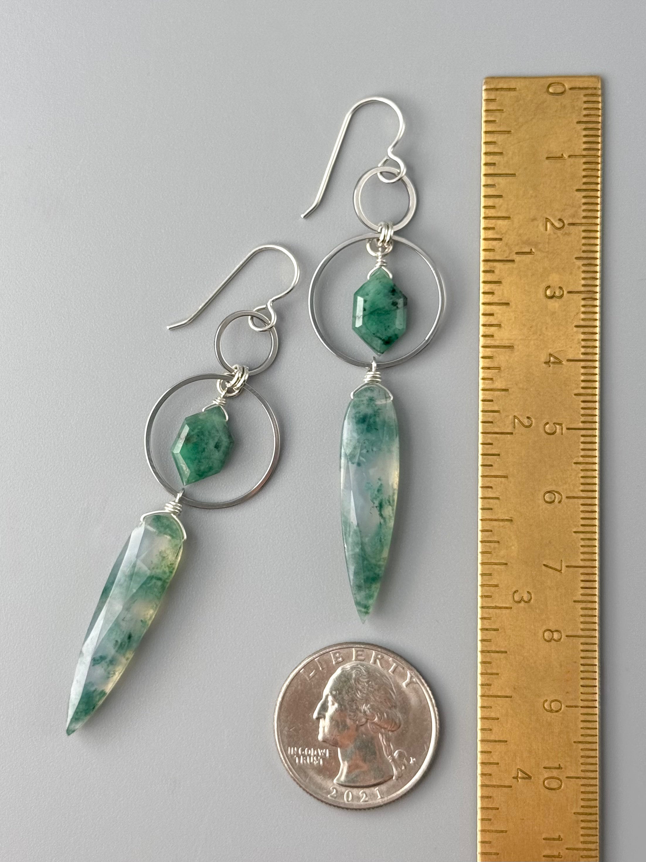 •EQUA-LUNA• emerald + moss agate + silver earrings