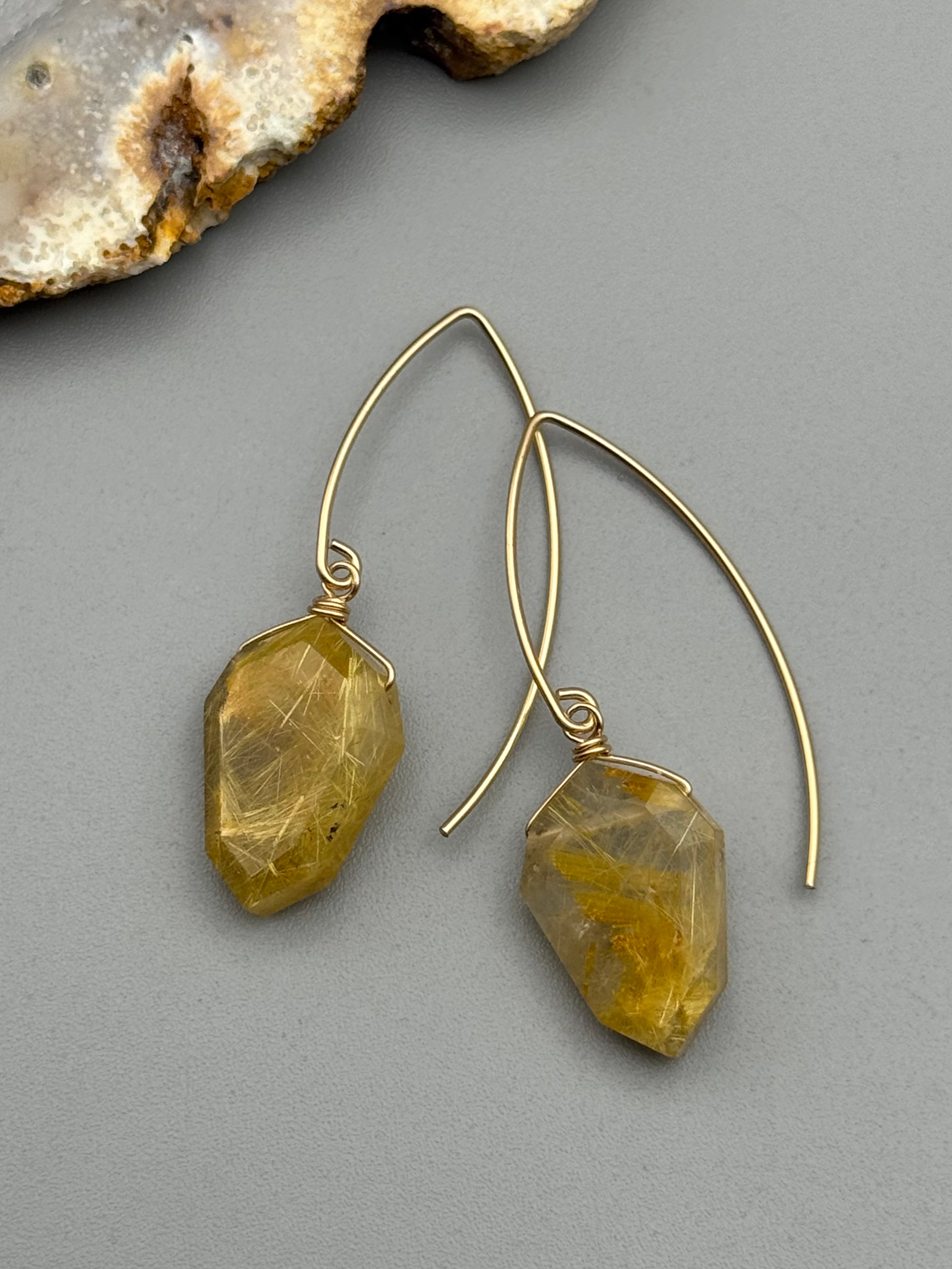 •STRAY• rutilated quartz petal + gold earrings