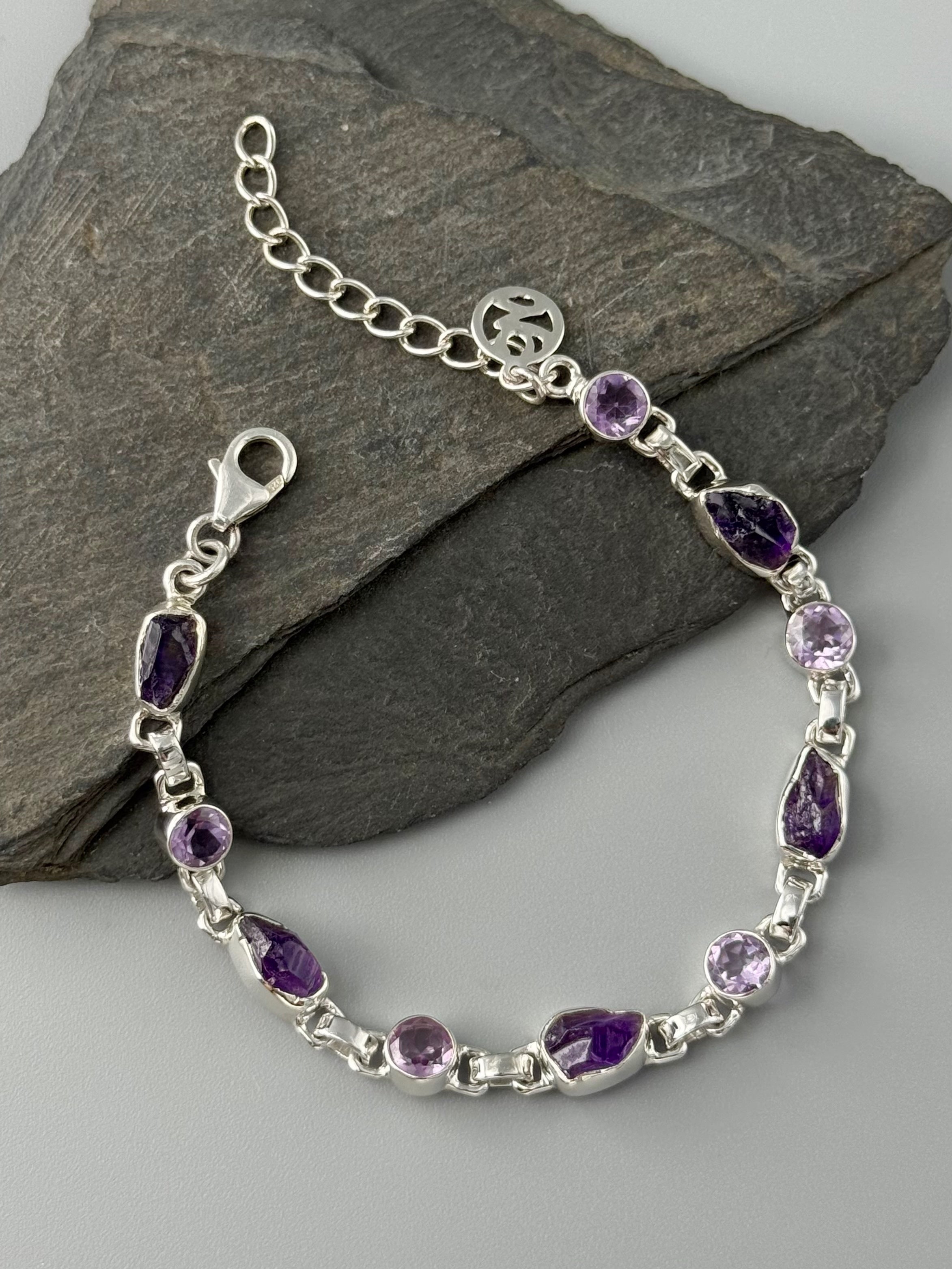 •AMETHYST - FACETED + ORGANIC• linked silver bracelet (6.75" - 8")