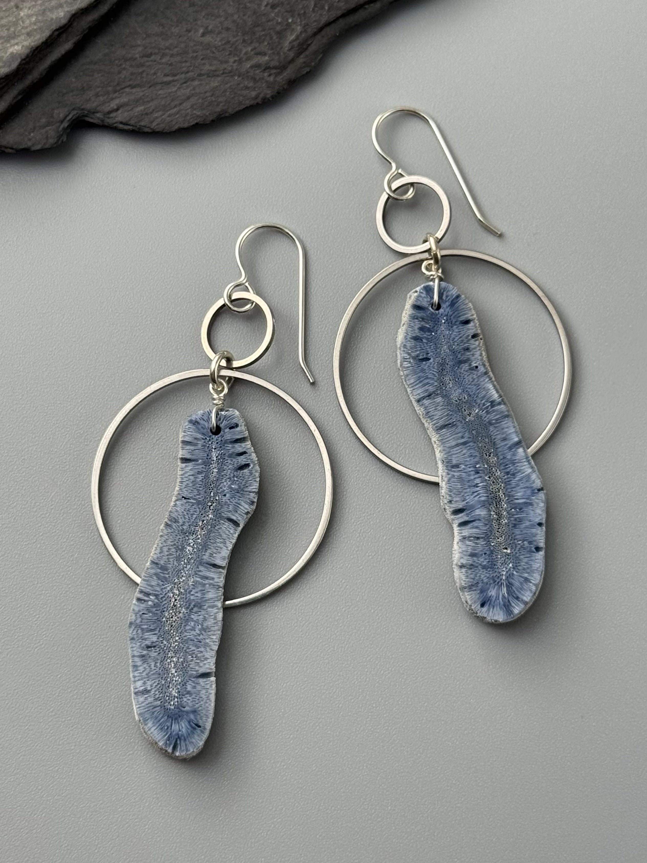 •EQUA-ORBIT• fossilized coral + silver earrings