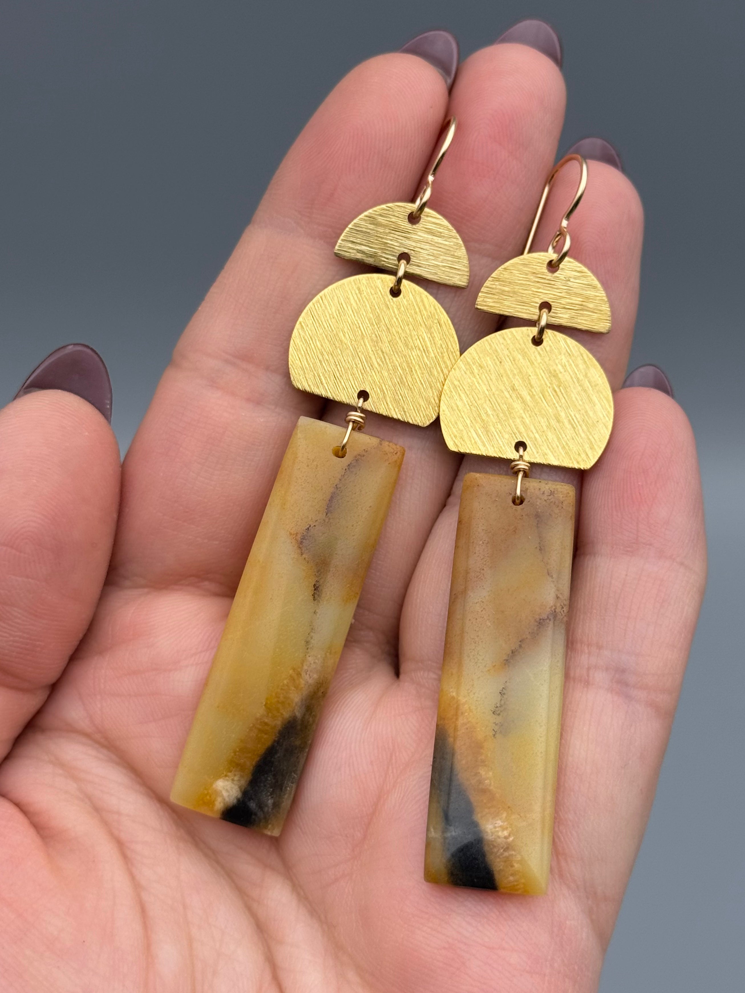 •GIBBOUS MOON STACK• peruvian opal + gold earrings