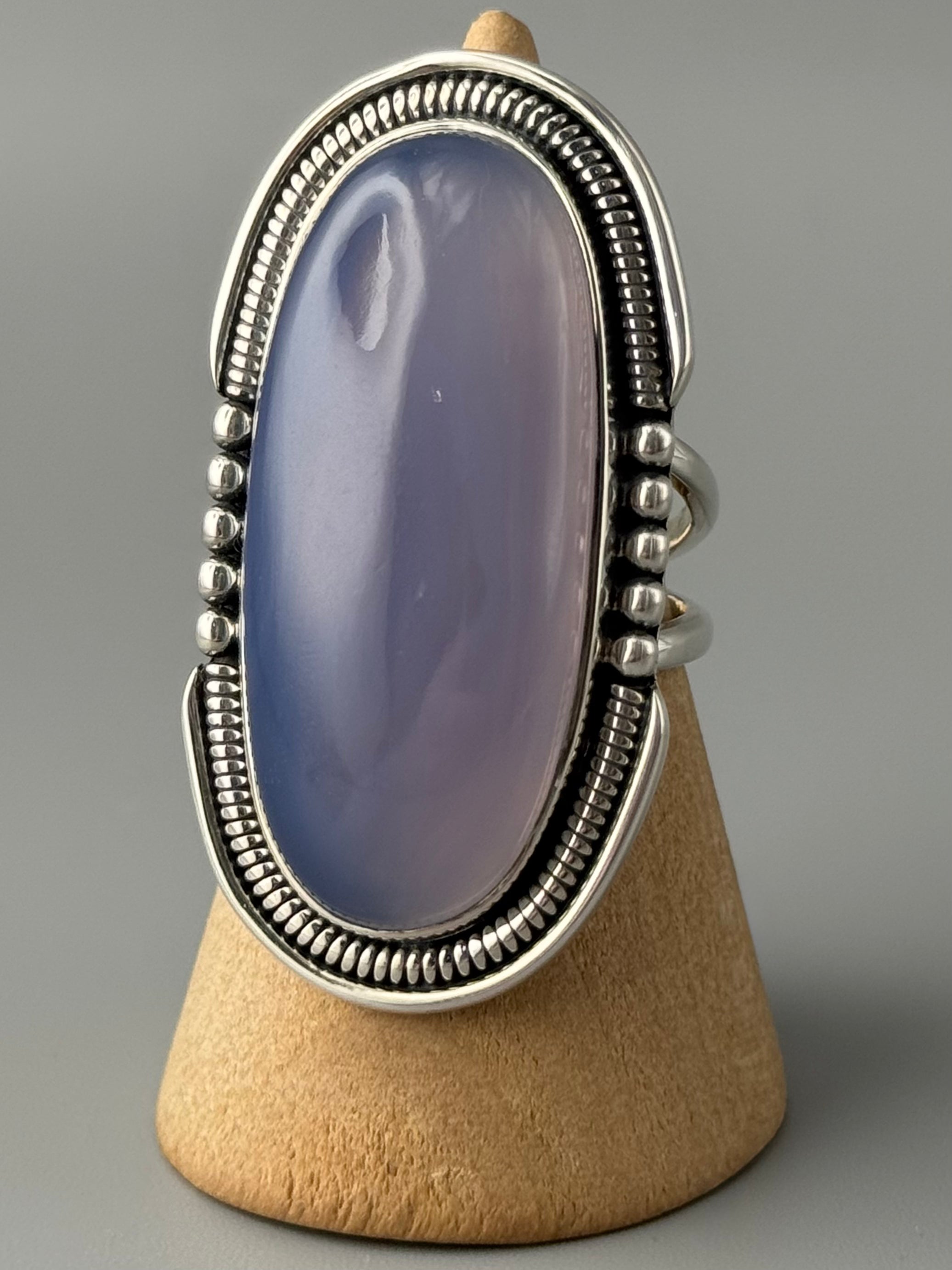 •BLUE CHALCEDONY - INTERSTELLAR• split band silver ring (various sizes)