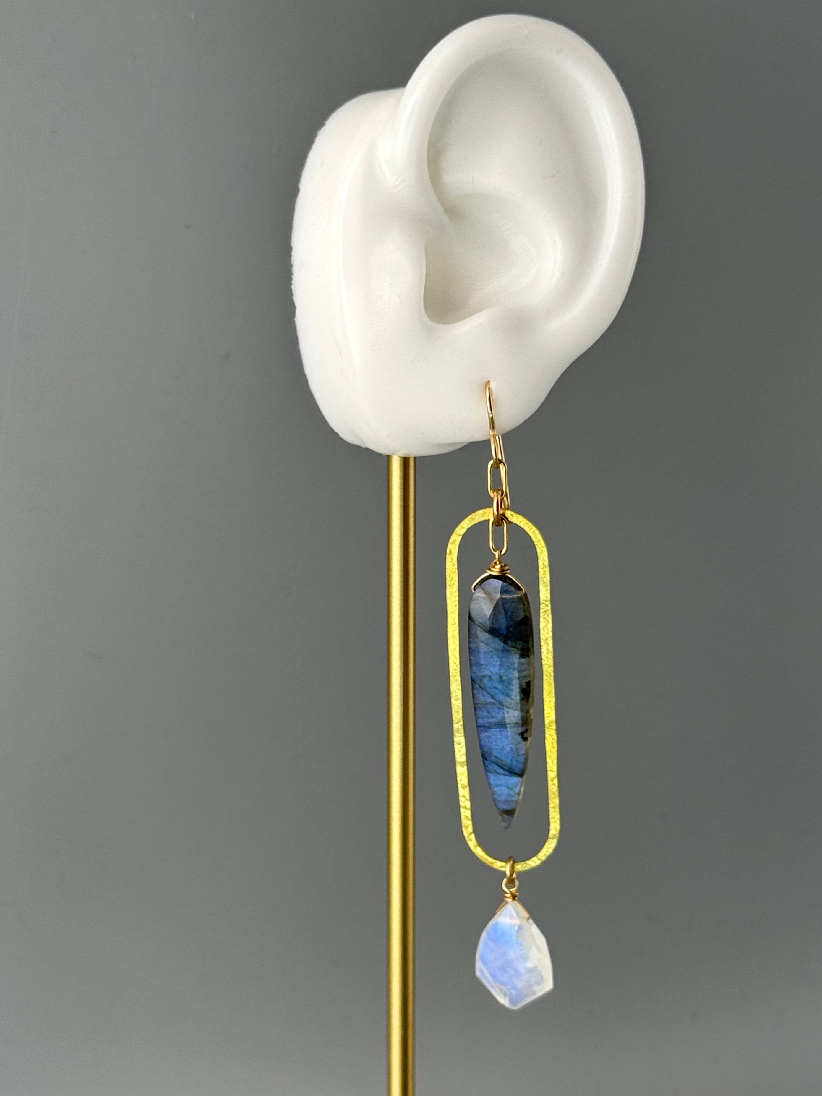 •PENDULUM• labradorite + rainbow moonstone gold earrings