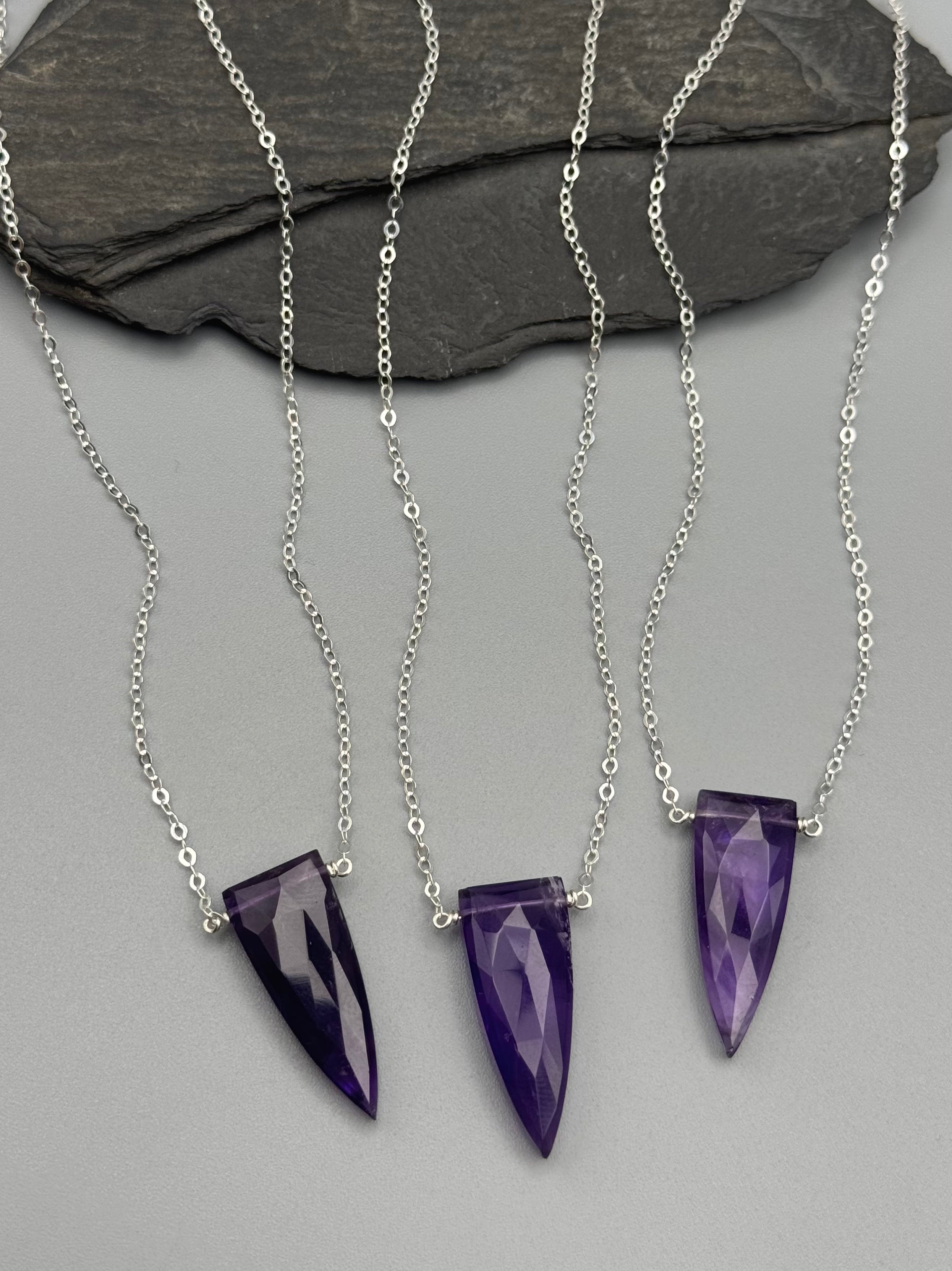 •STRAY• faceted amethyst fang + silver necklace (various lengths)