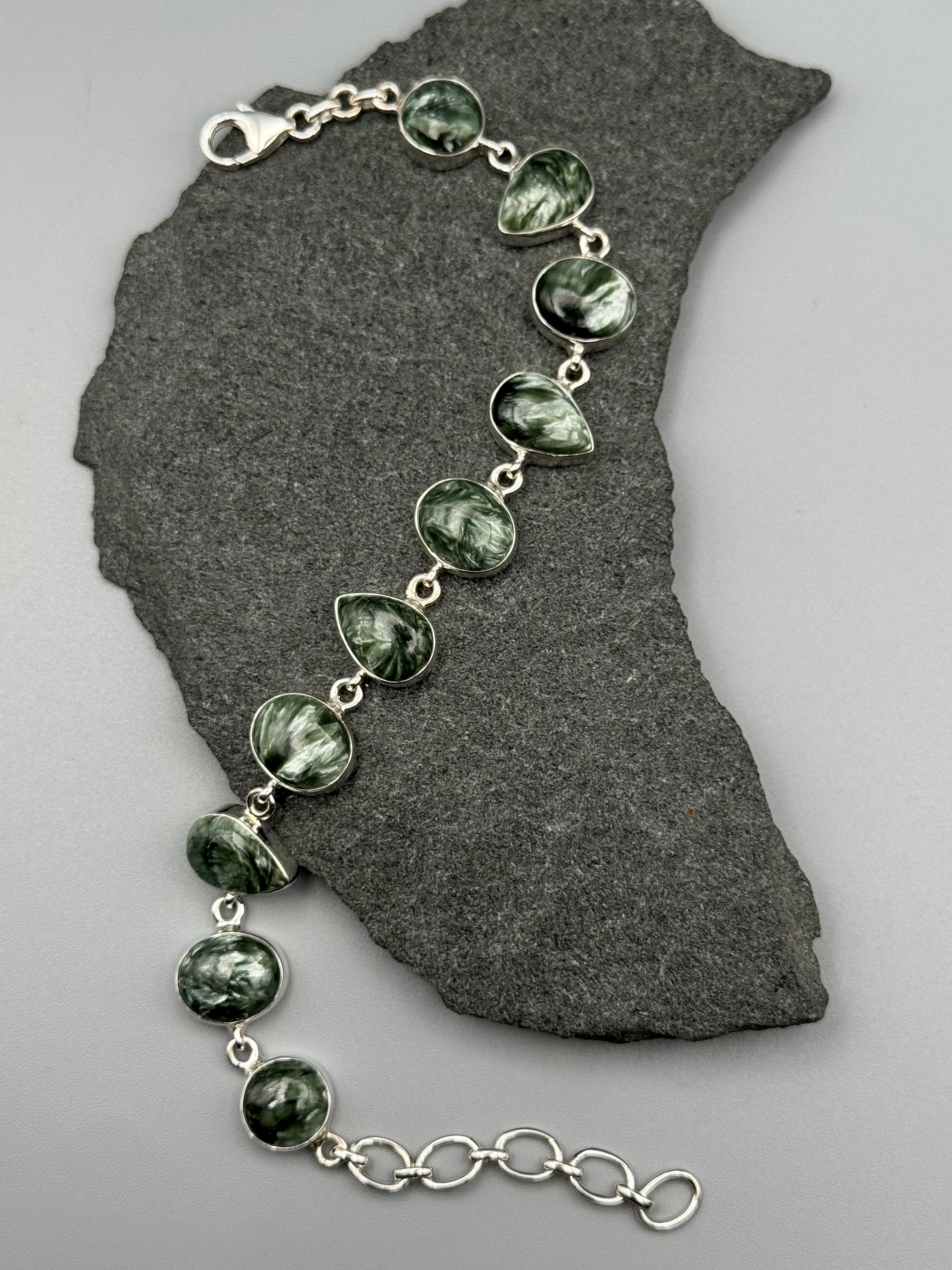 •SERAPHINITE - GEO MIX• linked silver bracelet (7.5" - 9")