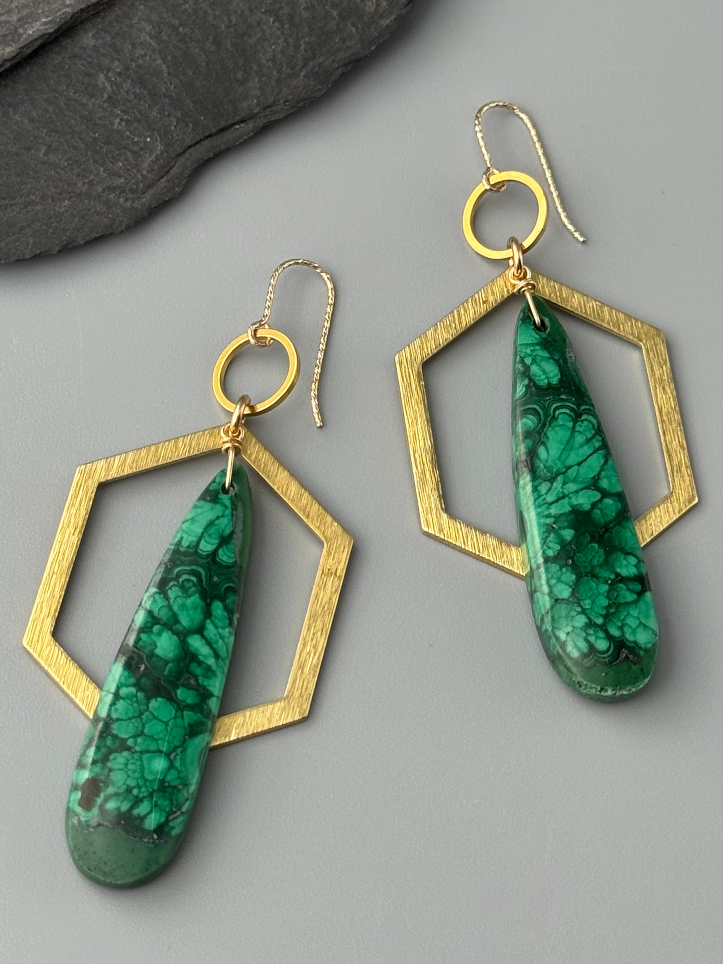 •HEX ORBIT• congolese malachite + gold earrings