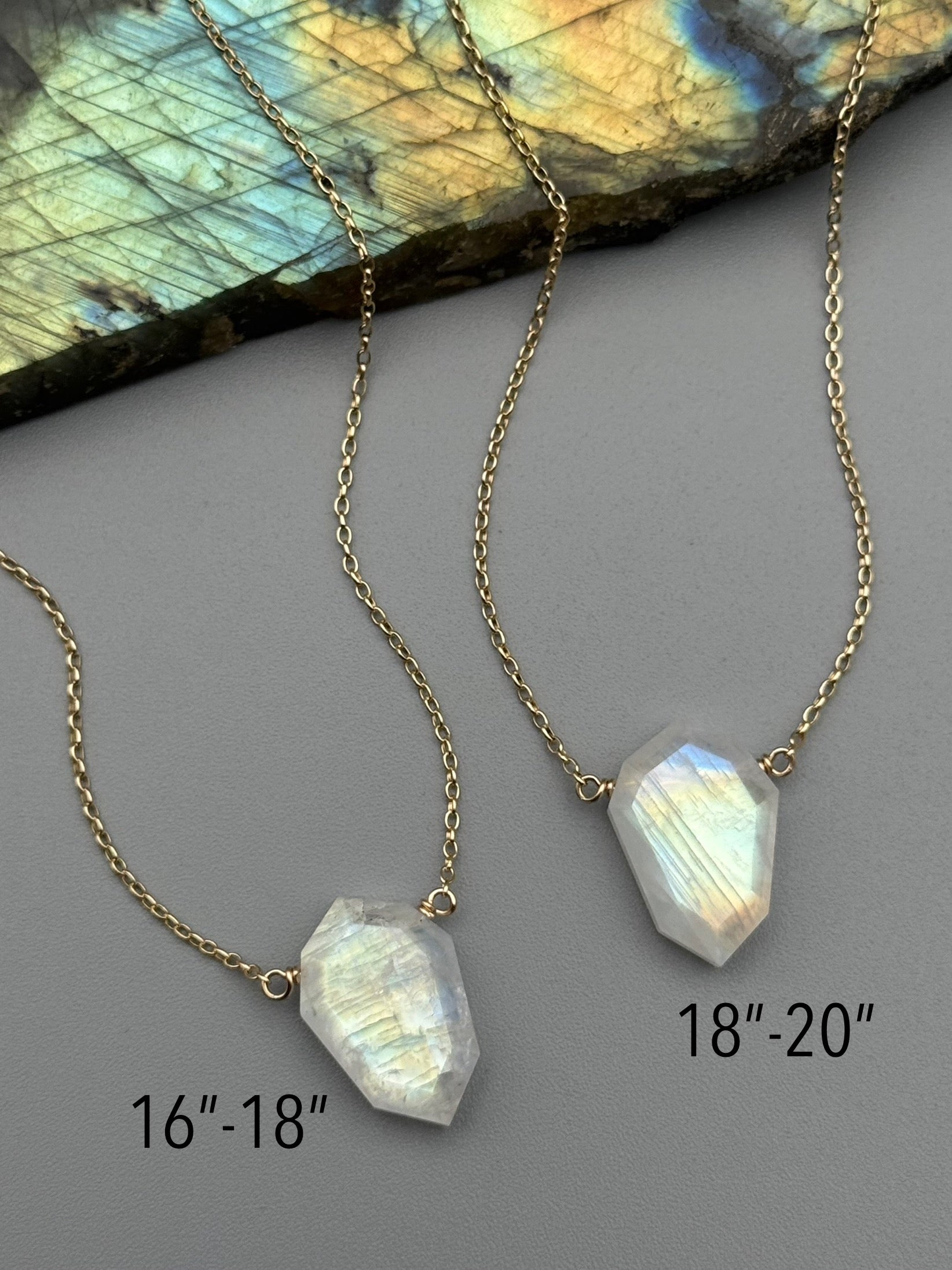 •AEON• rainbow moonstone lil’petal + gold necklace (various lengths)
