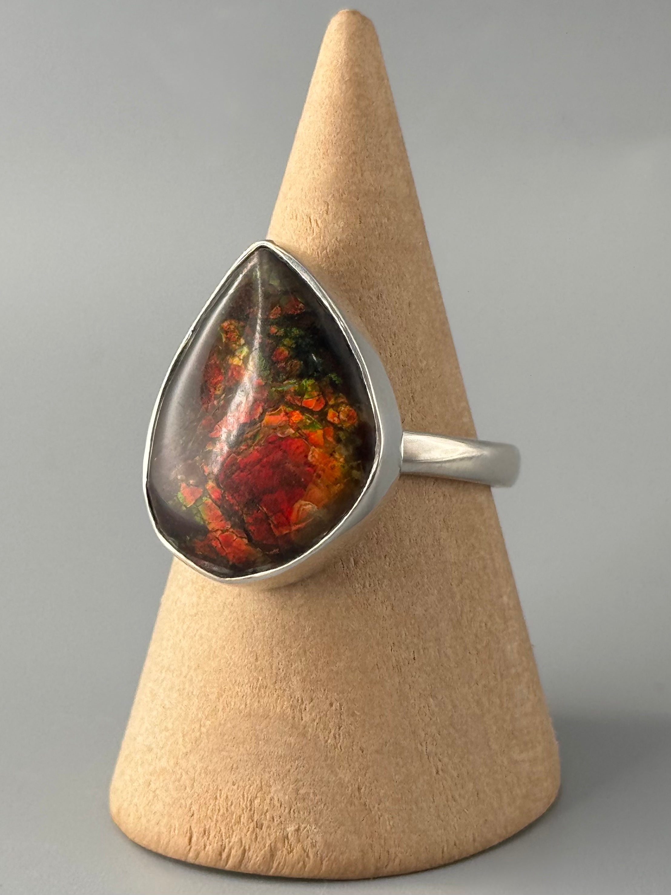 •AMMOLITE - ORGANIC TEAR• sterling silver ring (size 9.75)