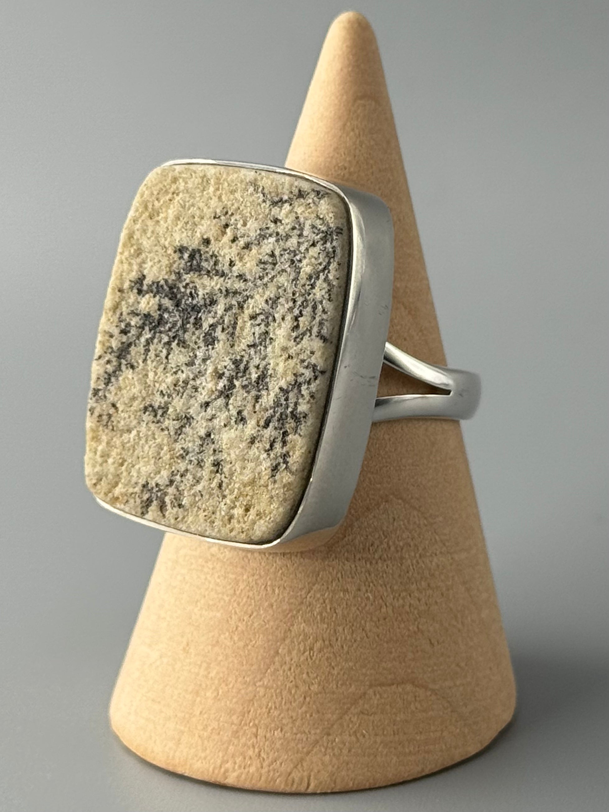 •DENDRITIC SANDSTONE - SOFT RECTANGLE• split band silver ring (size 8)
