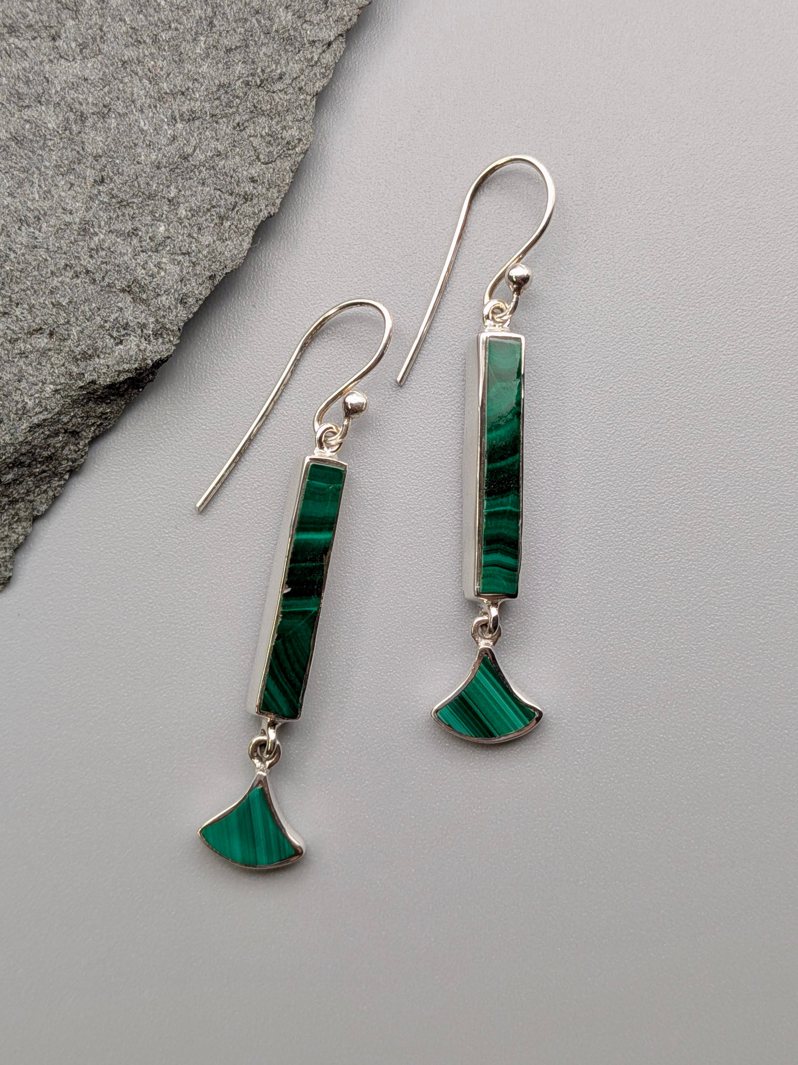 •MALACHITE - GINKGO DROP• silver dangle earrings