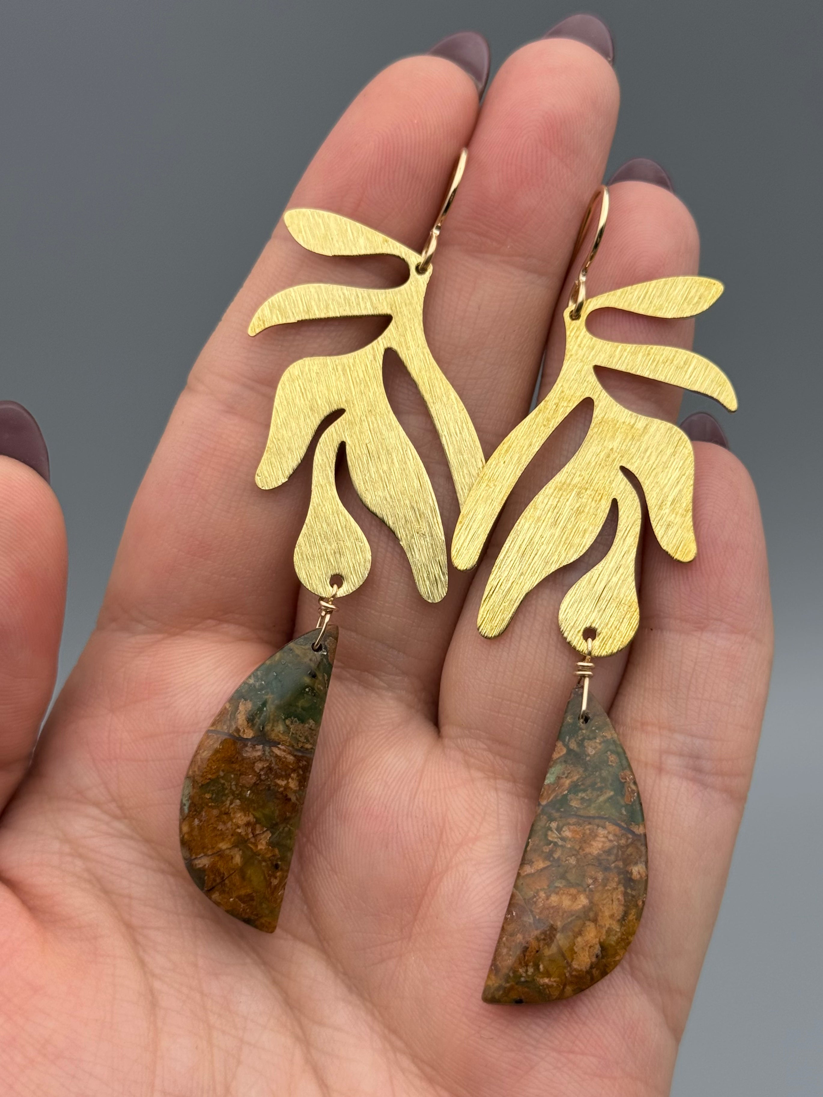 •CALDER FROND• peruvian opal + gold earrings