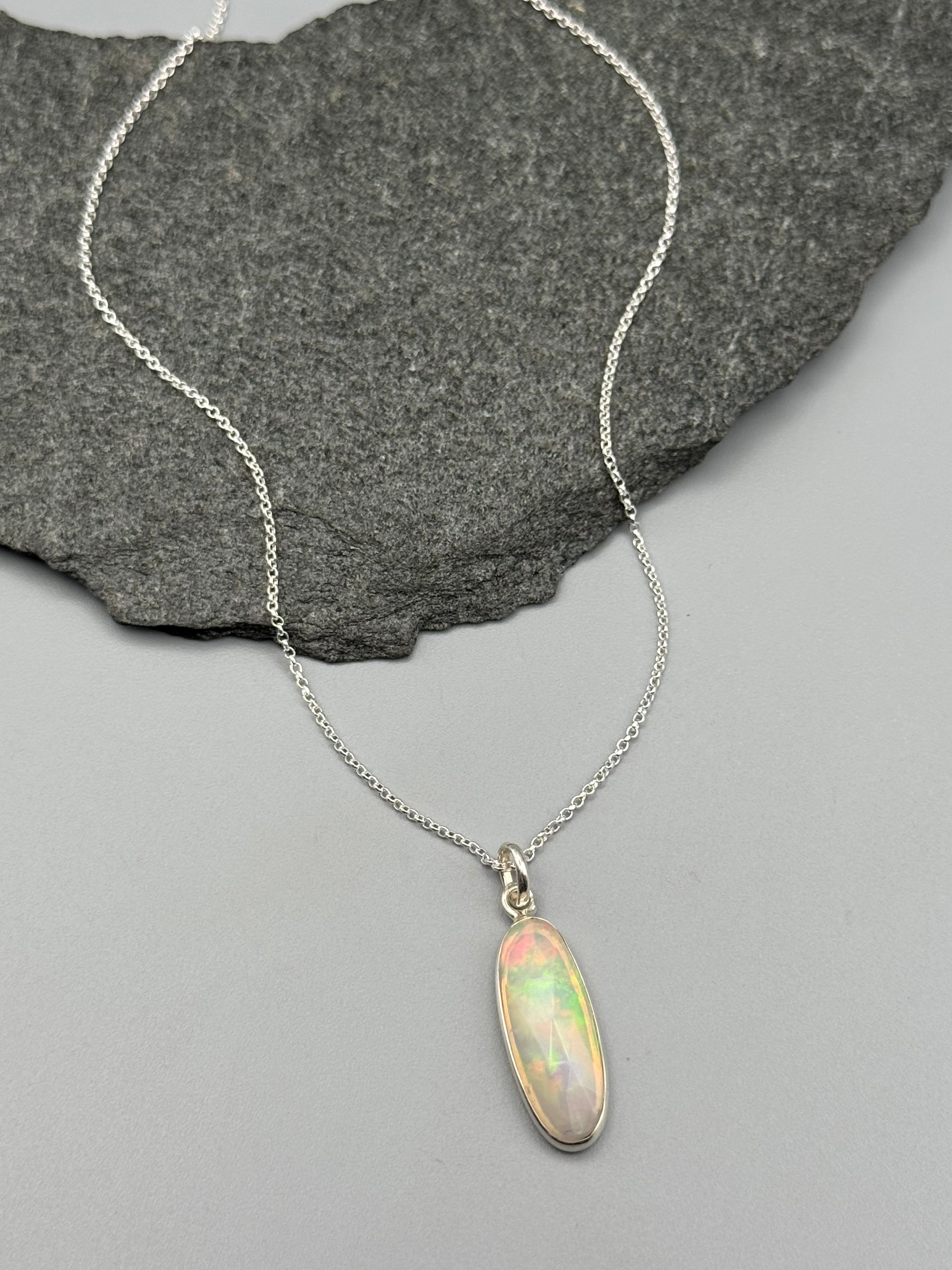 •ETHIOPIAN OPAL - ELONGATED OVAL• sterling silver necklace (18" long)