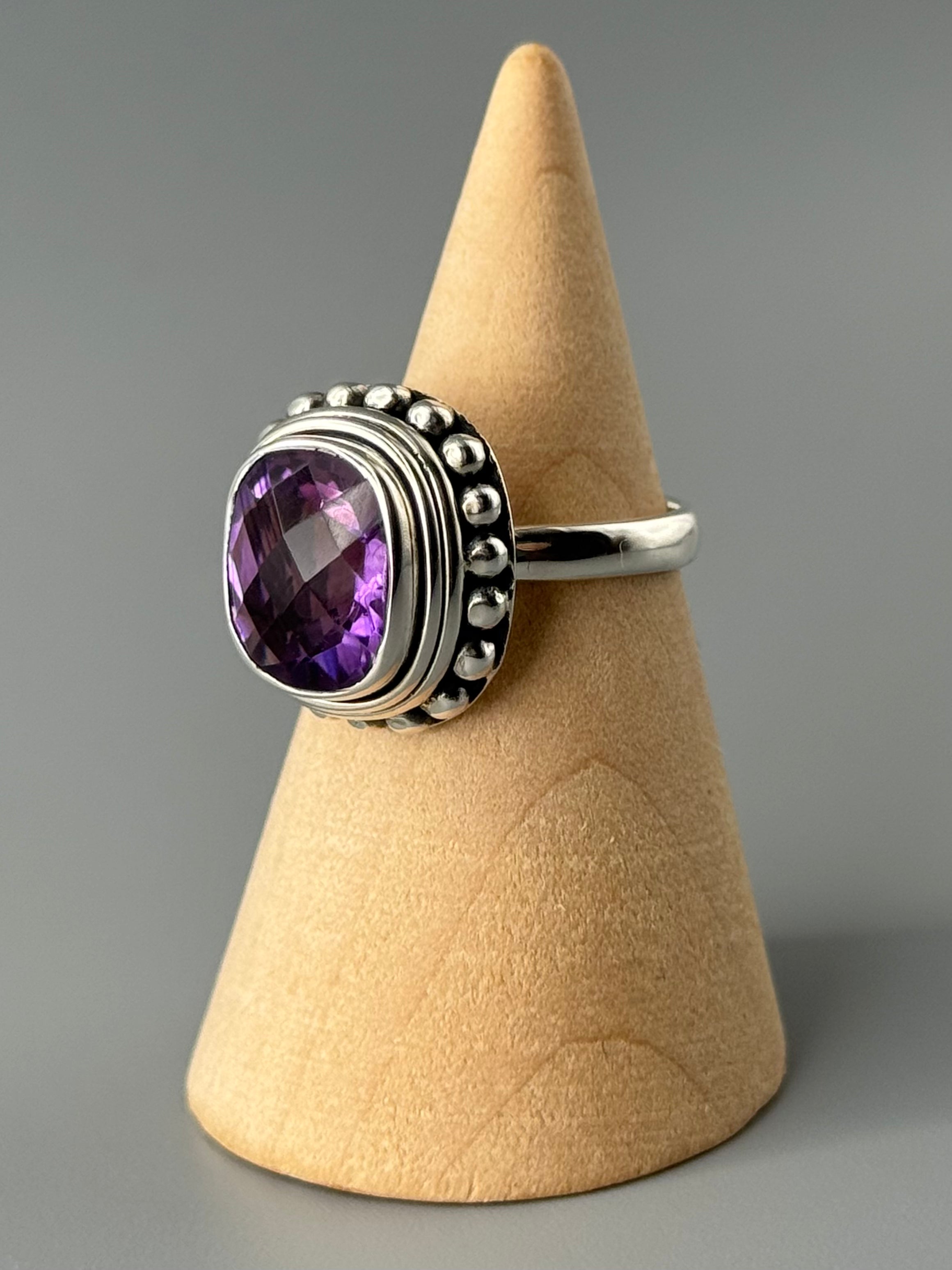 •AMETHYST - FREEFORM• beaded bezel silver ring (various sizes)