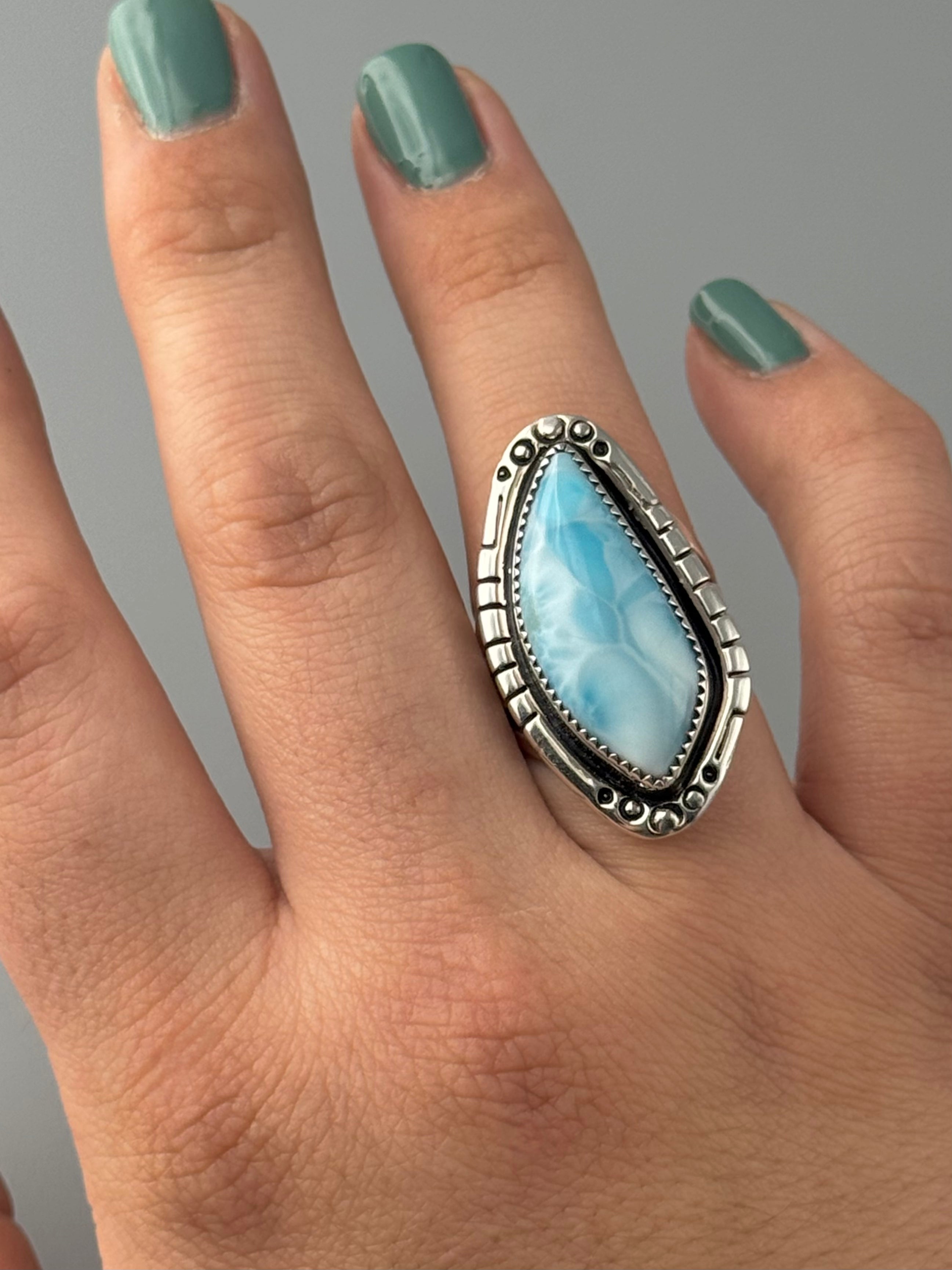 •LARIMAR - ORENDA• Navajo silver ring (size 7.5)
