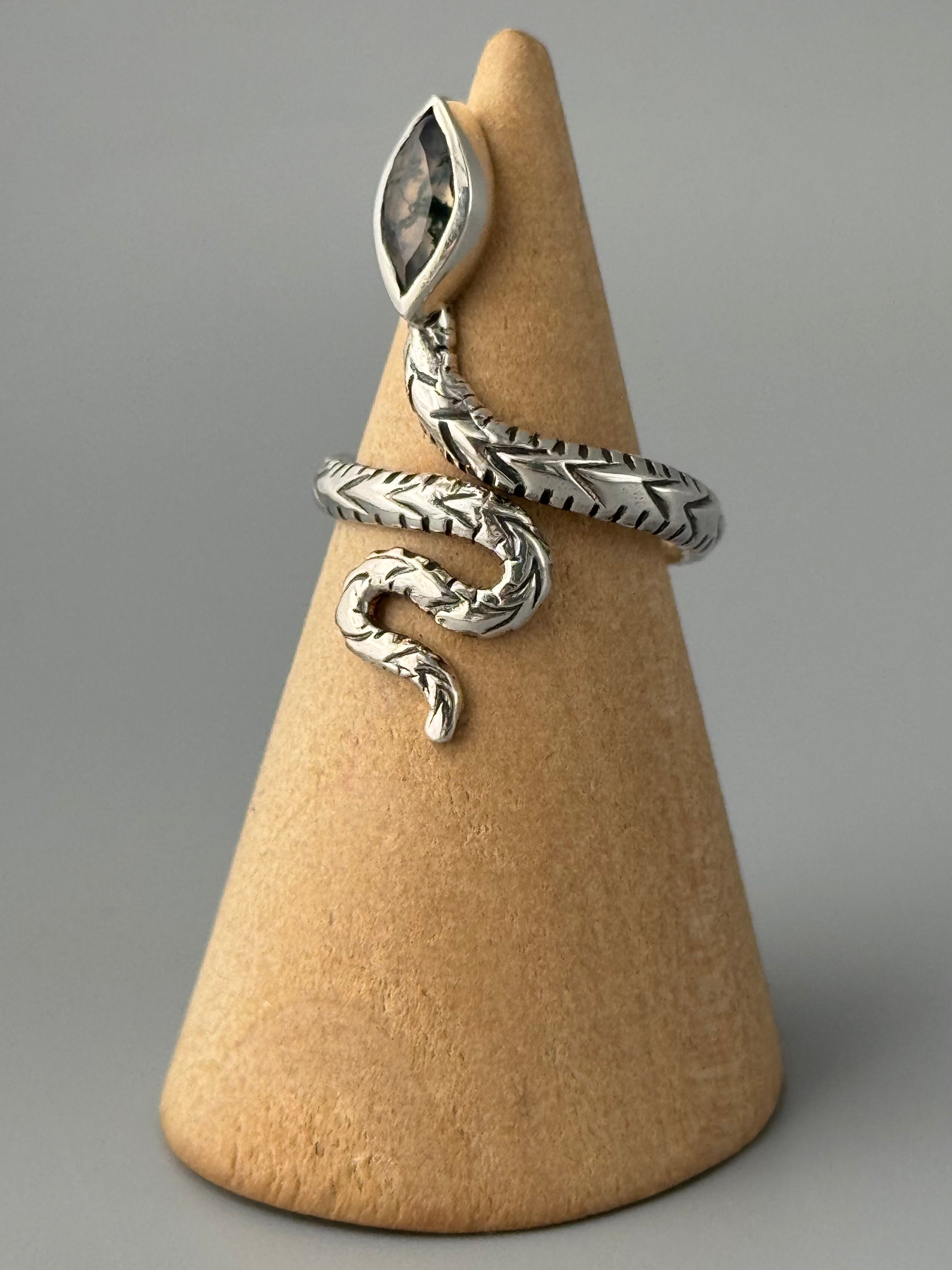 •MOSS AGATE - SLITHER• adjustable silver ring