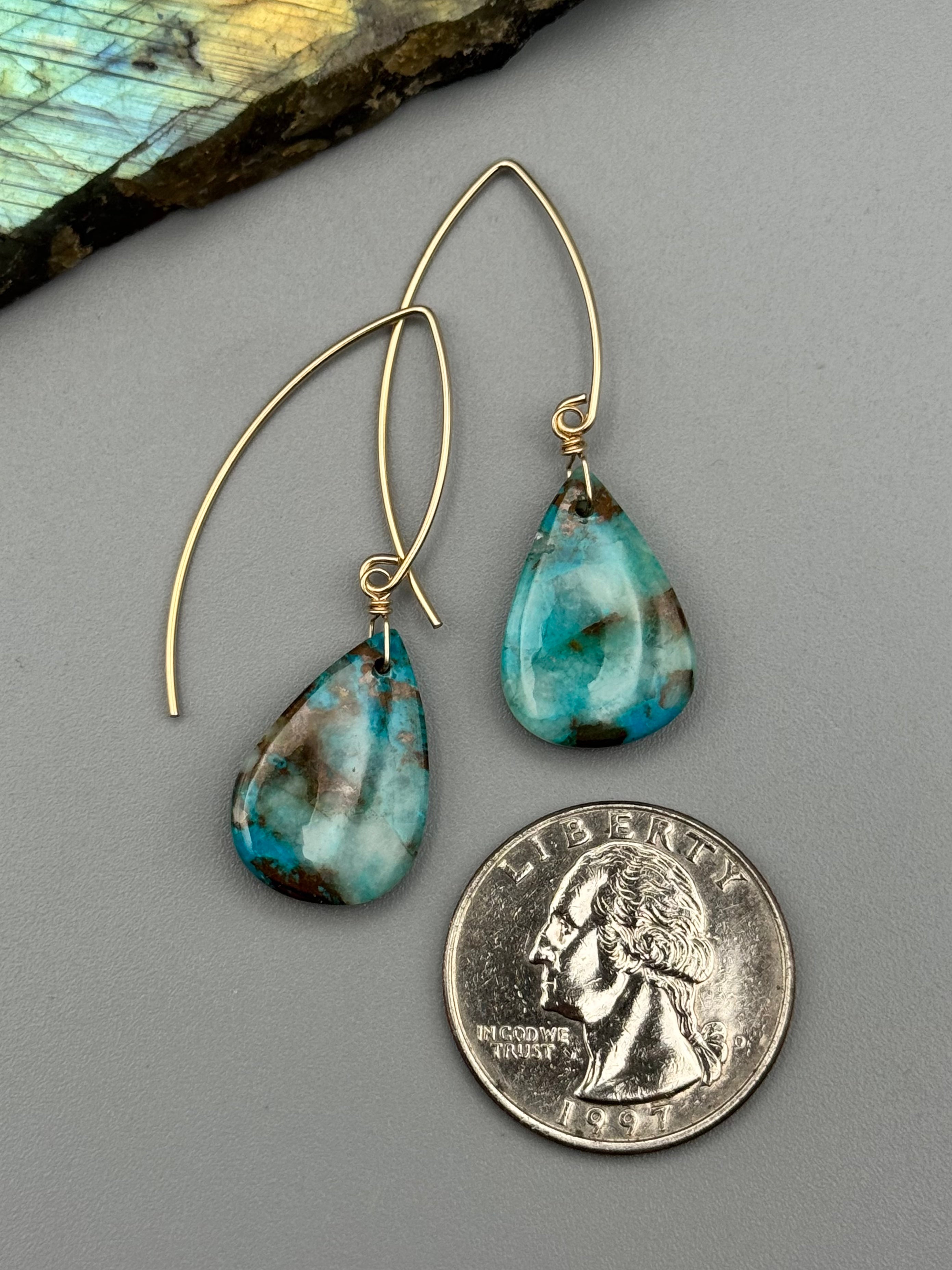 •STRAY• chrysocolla tear + gold earrings