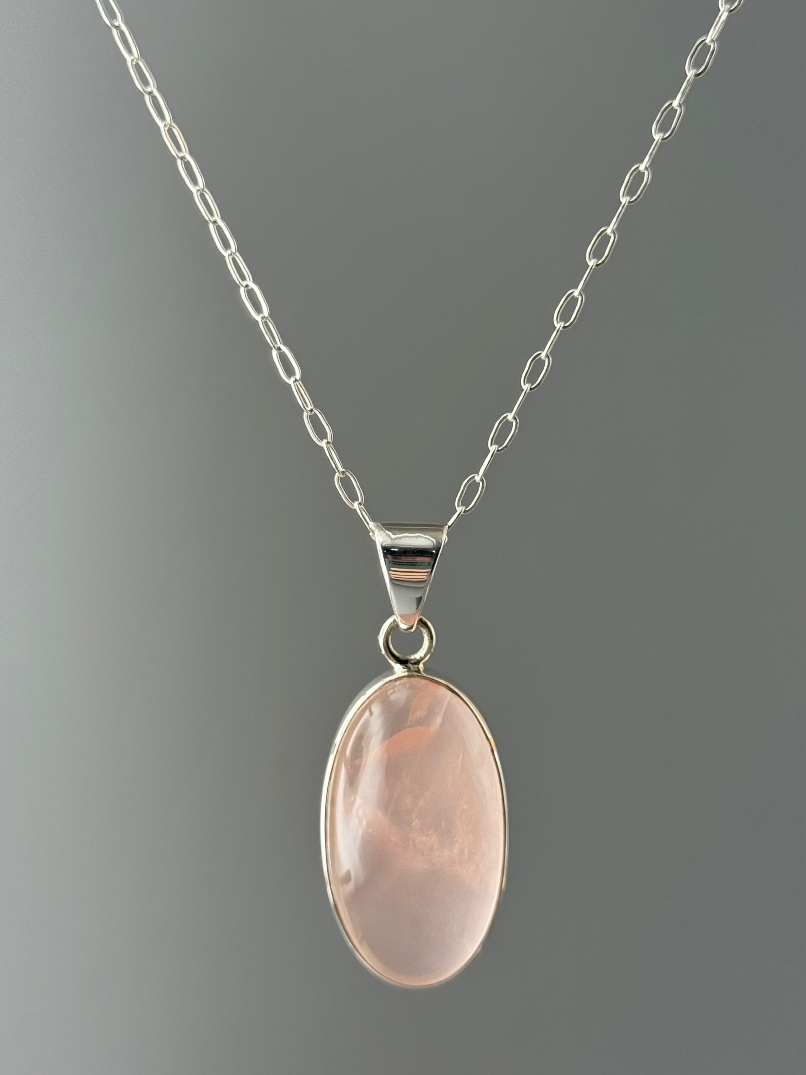 •ROSE QUARTZ - MEDIUM OVAL• sterling silver pendant