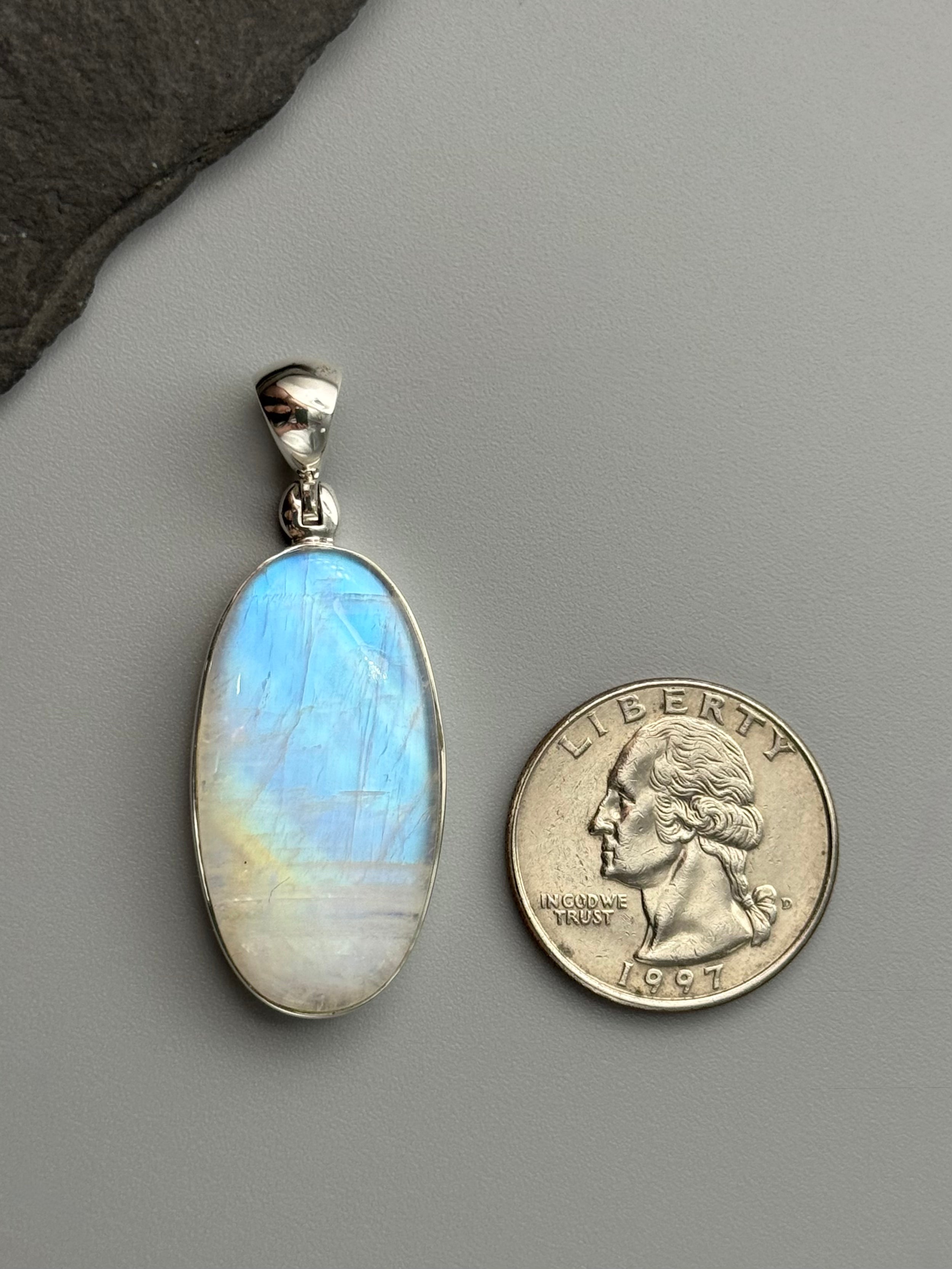•RAINBOW MOONSTONE OVAL - 4• sterling silver pendant
