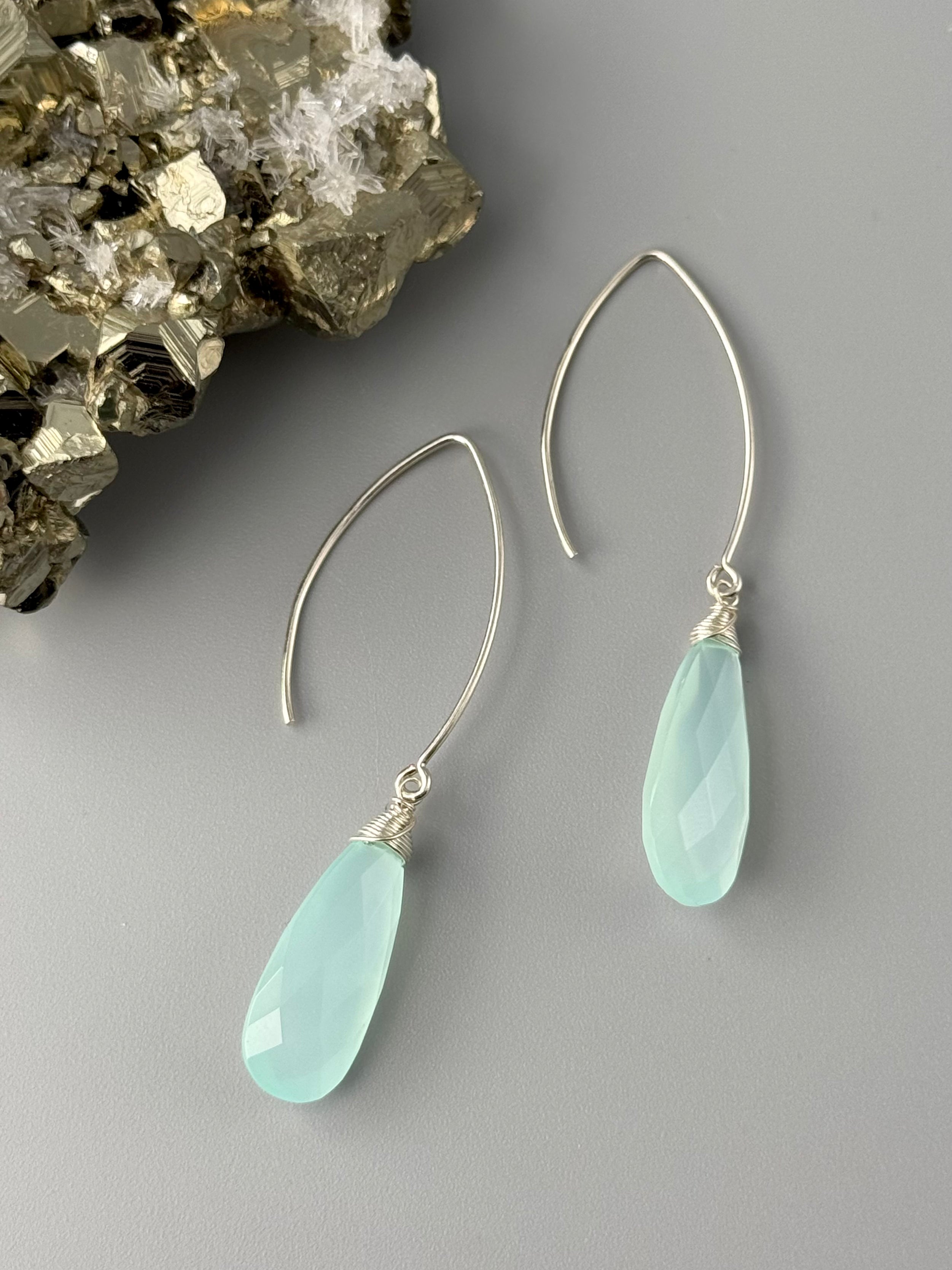 •STRAY• aqua chalcedony + silver earrings