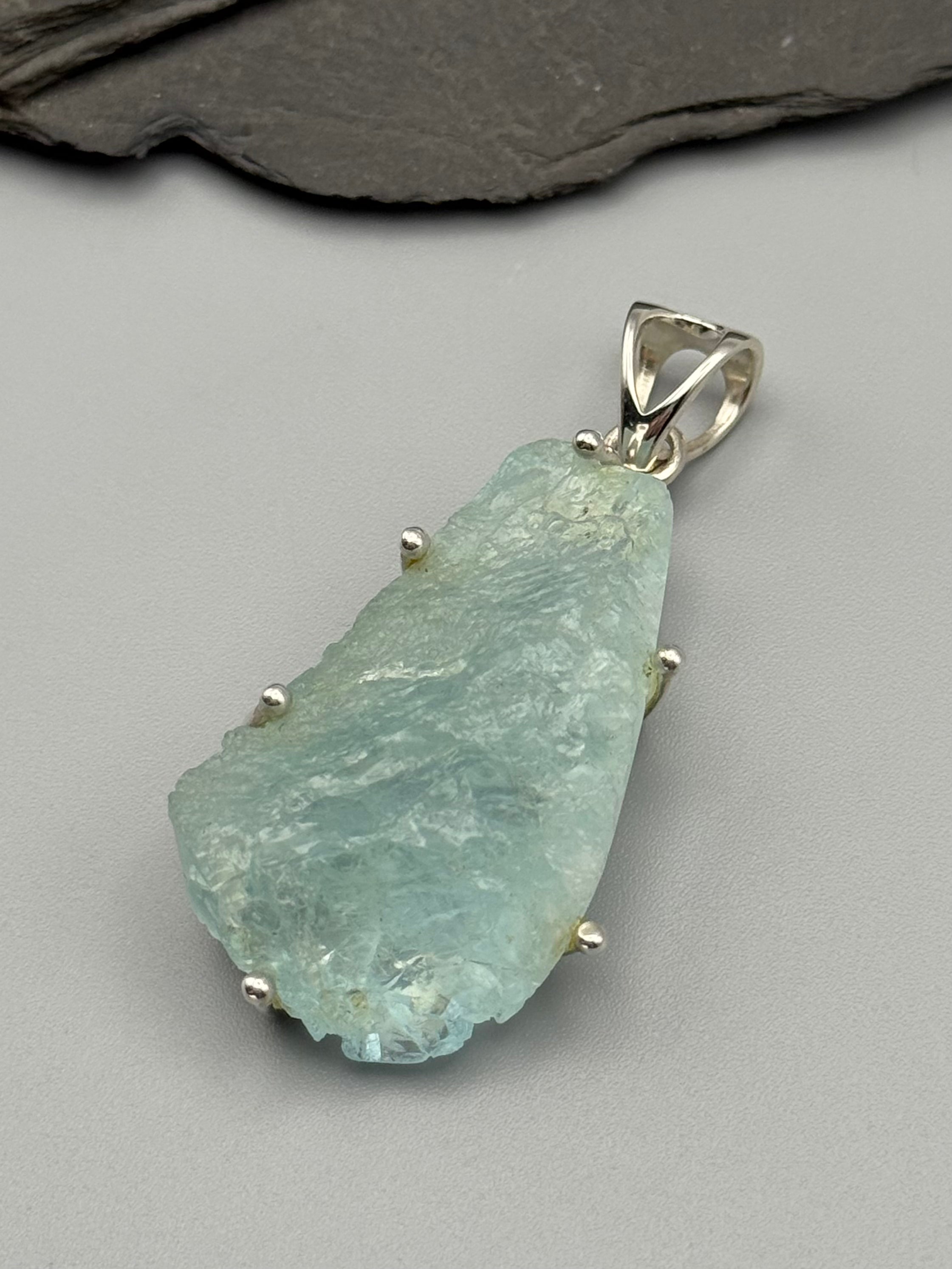 •AQUAMARINE - ORGANIC TEARDROP• sterling silver pendant