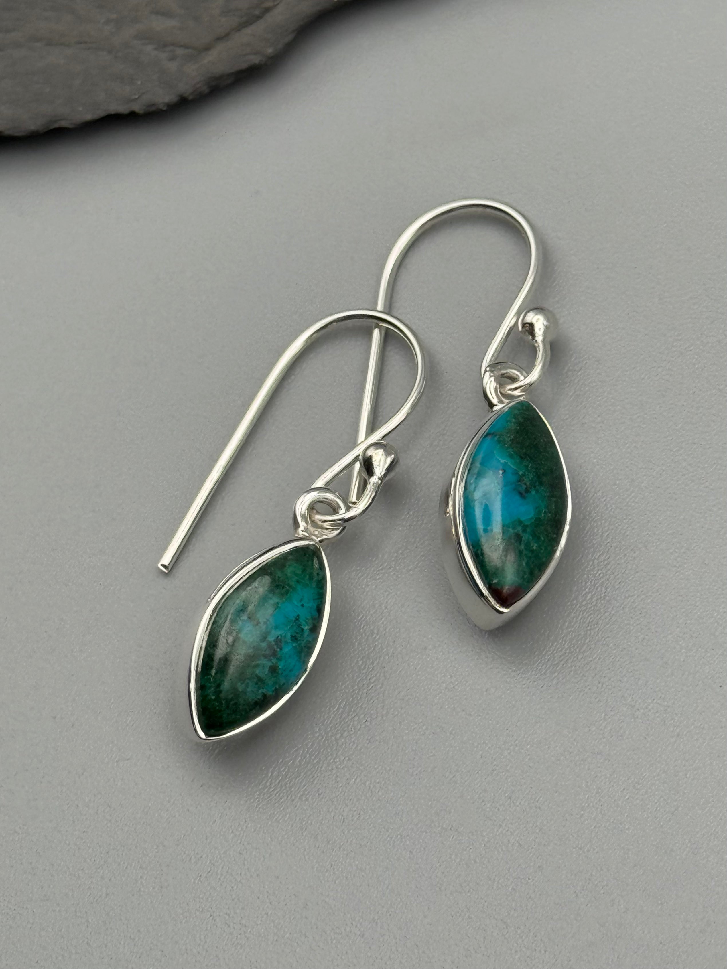 •CHRYSOCOLLA - MARQUISE• silver dangle earrings